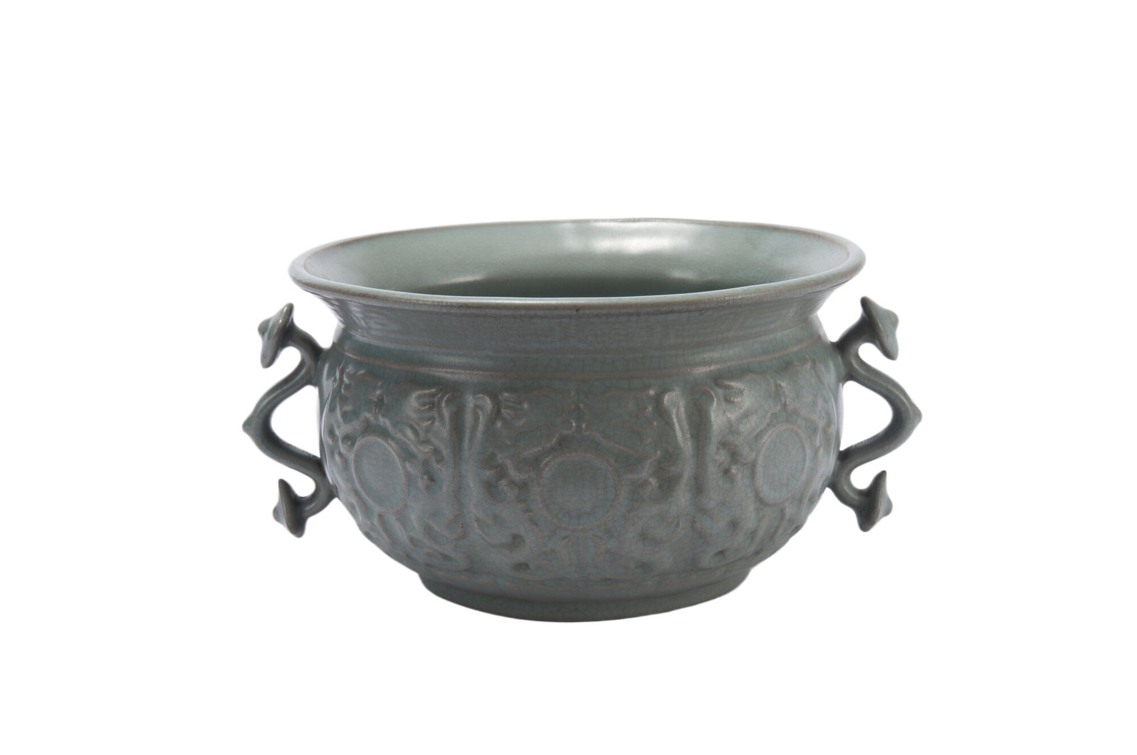 A RU TYPE GLAZE PORCELAIN DOUBLE HANDLE JAR,SONG: A RU TYPE GLAZE PORCELAIN DOUBLE HANDLE JAR,SONG (20 x 11.5cm,Weight 1040g)