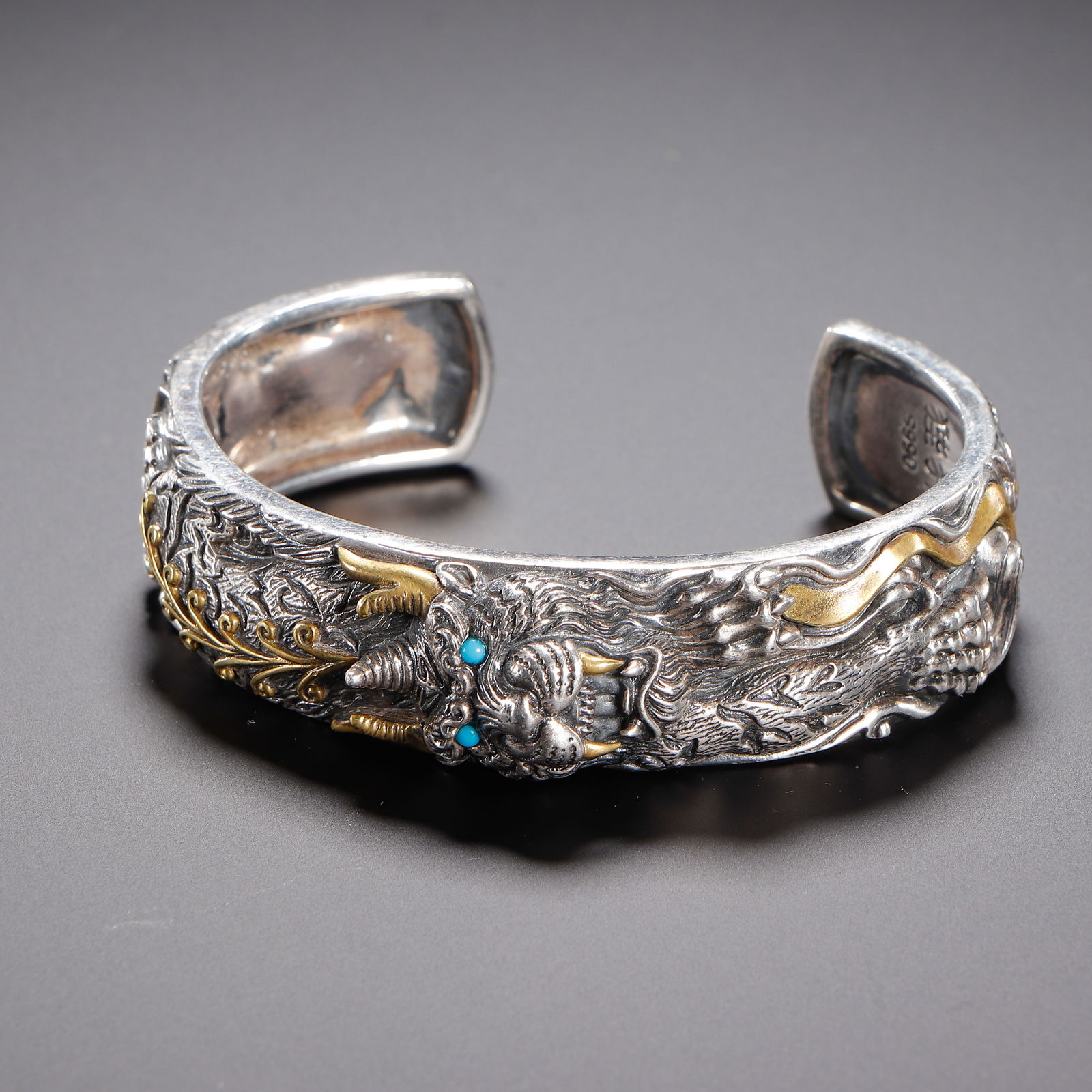 A CHINESE SILVER GILT TIGER BANGLE - 5