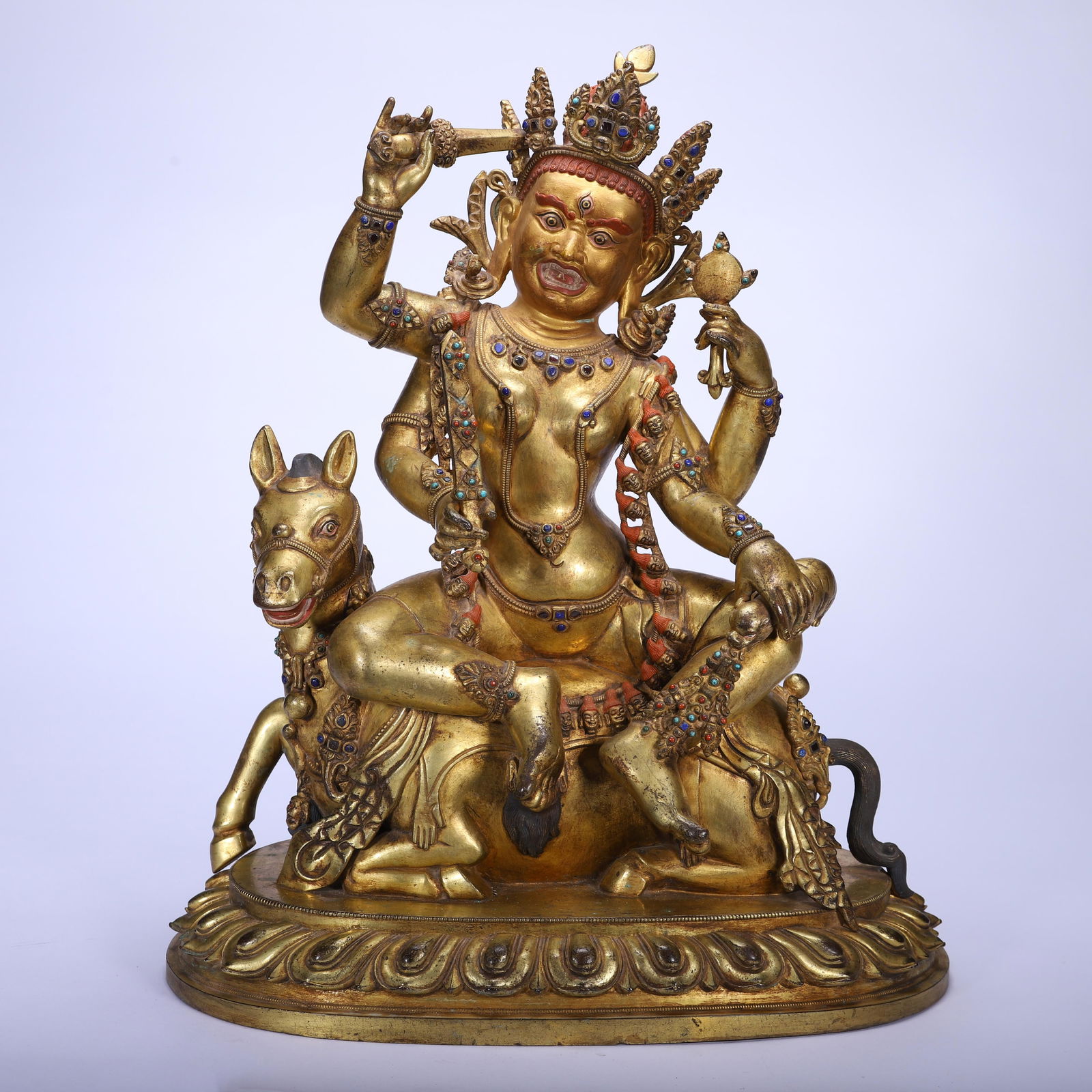 A CHINESE GILT-BRONZE PALDEN LHAMO FIGURE: A CHINESE GILT-BRONZE PALDEN LHAMO FIGURE (35 x 20 x 43cm,Weight 14900g)