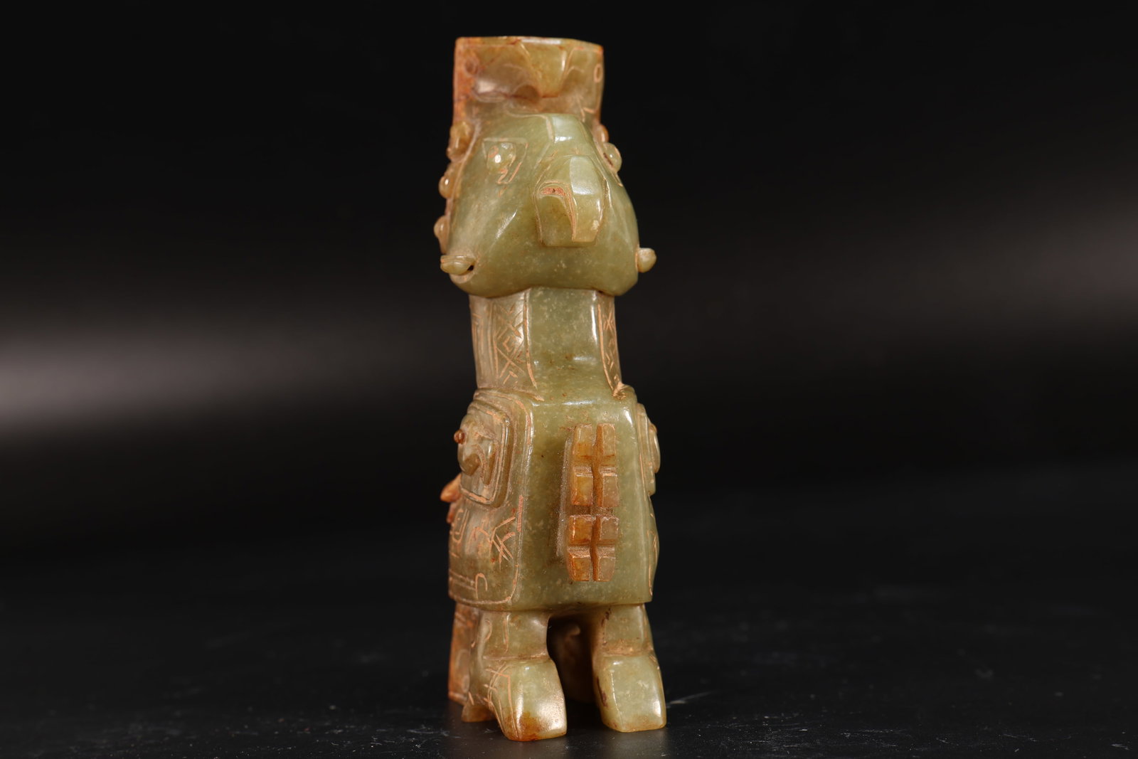 Jade Carved Beast Face Pattern Bird Shape Figure - 4