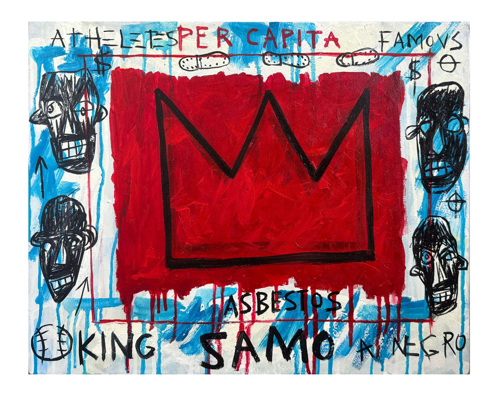 A ACRYLIC AND OILSTICK PAINTING ON CANVAS WITH THE MARK OF JEAN-MICHEL BASQUIAT: A ACRYLIC AND OILSTICK PAINTING ON CANVAS WITH THE MARK OF JEAN-MICHEL BASQUIAT 50*40CM