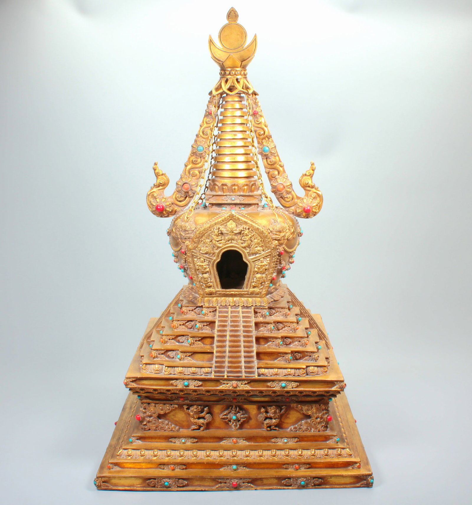 A GILT BRONZE BUDDHA PAGODA: A GILT BRONZE BUDDHA PAGODA H:57CM,W:33CM