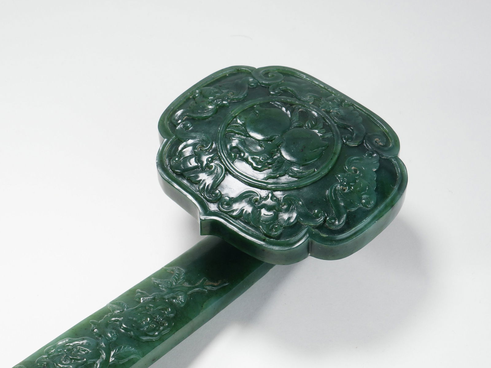 A JASPER CARVED RUYI SCEPTER WITH LONGEVITY PATTERN - 2