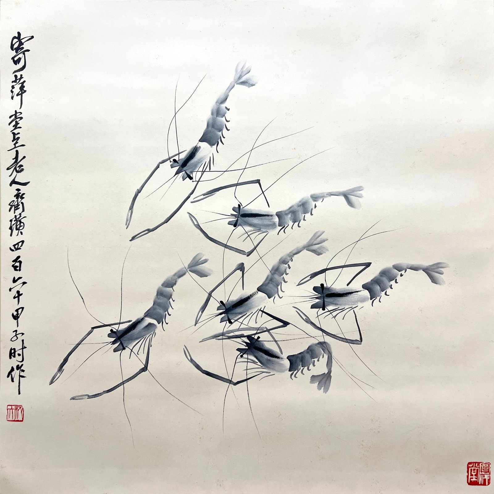 A CHINESE HAND PAINTING WITH THE MARK OF QI BAISHI: A CHINESE HAND PAINTING WITH THE MARK OF QI BAISHI 134*65CM