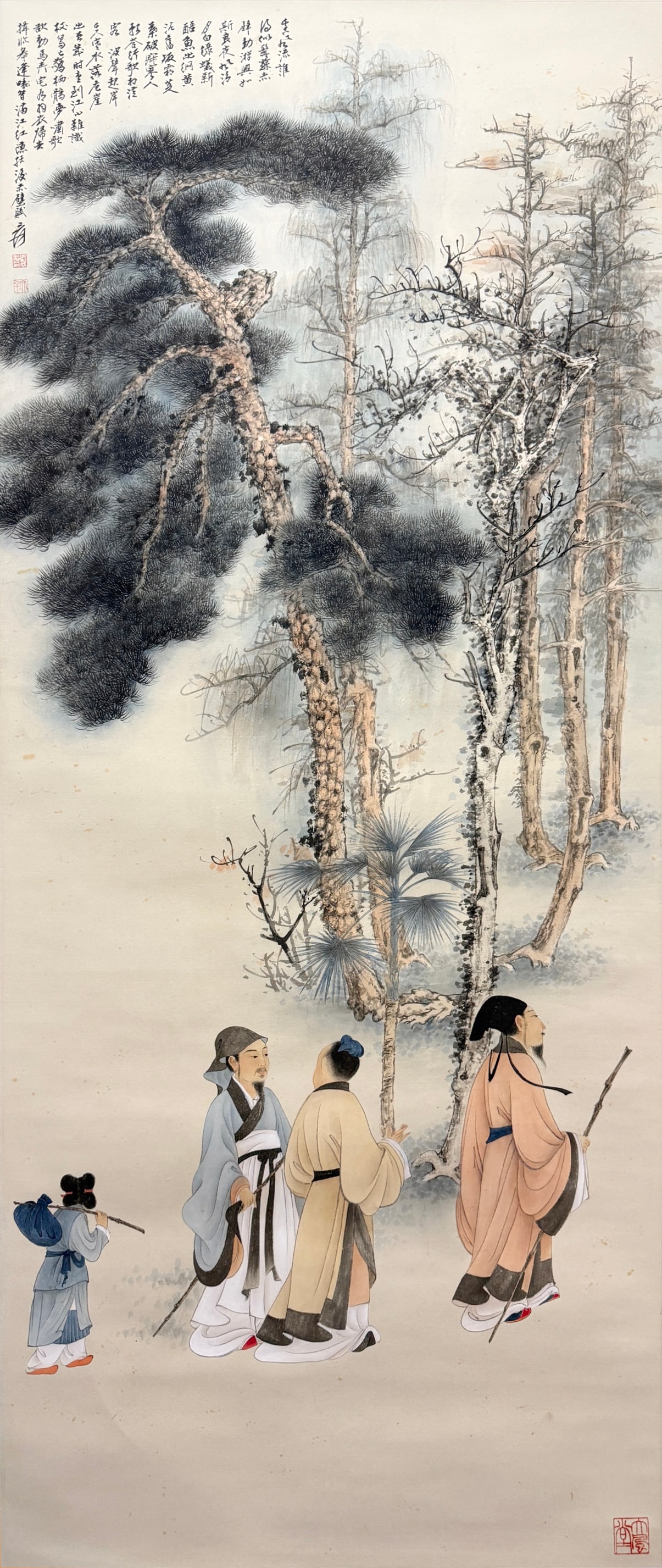 A CHINESE HAND PAINTING WITH THE MARK OF ZHANG DAQIAN: A CHINESE HAND PAINTING WITH THE MARK OF ZHANG DAQIAN 131*54CM