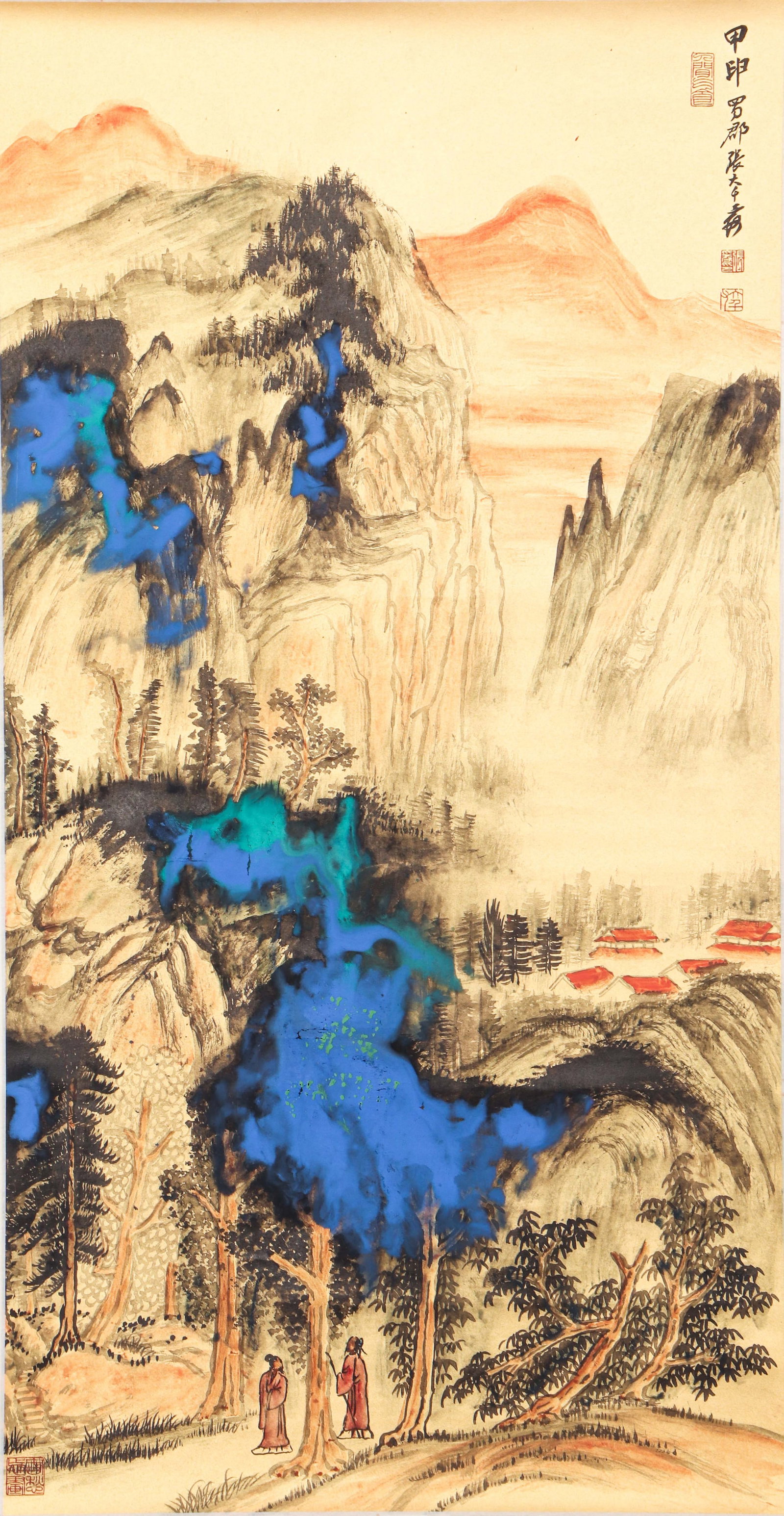 A CHINESE HAND PAINTING WITH THE MARK OF ZHANG DAQIAN: A CHINESE HAND PAINTING WITH THE MARK OF ZHANG DAQIAN 95*49CM