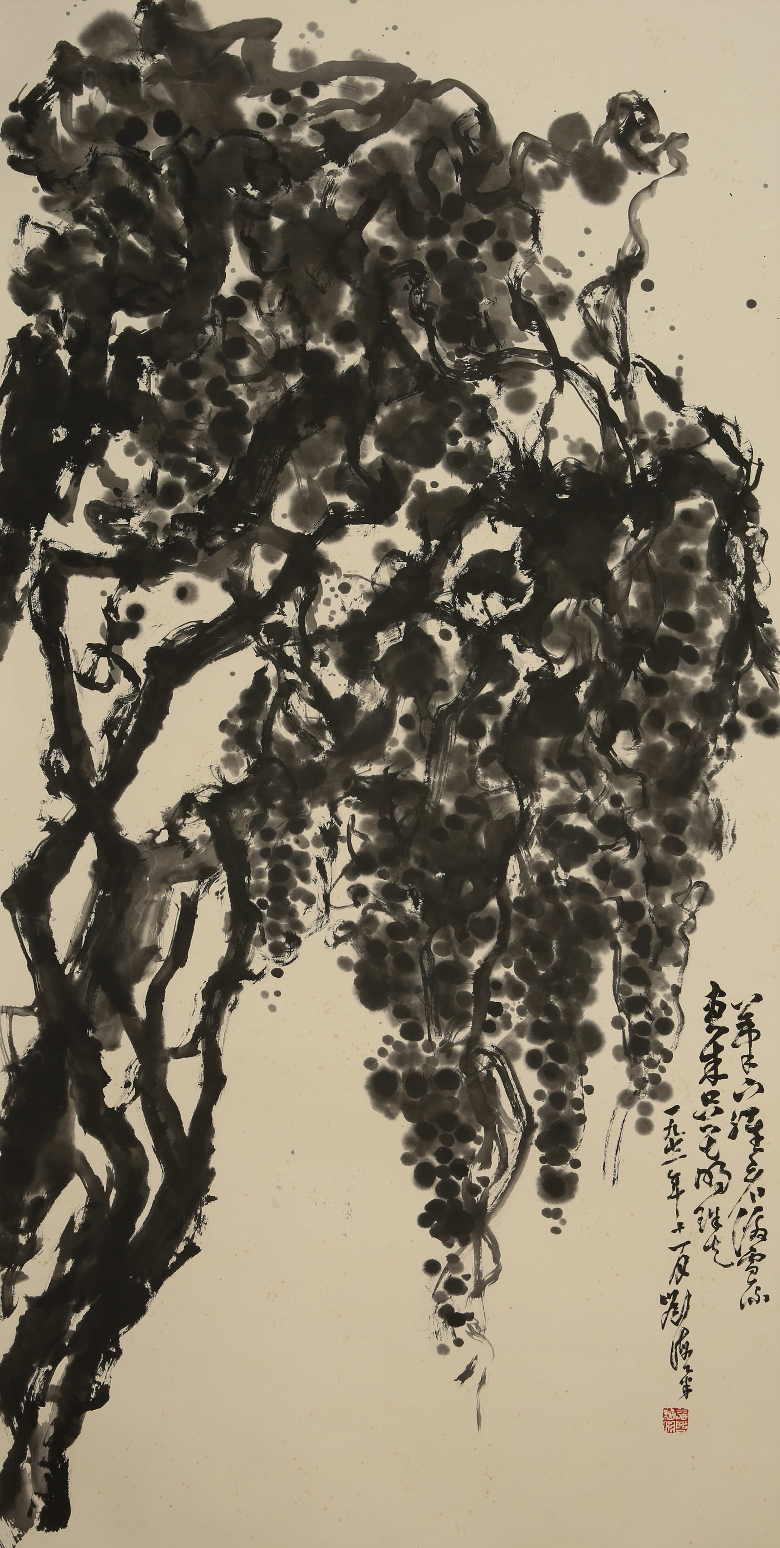 A CHINESE HAND PAINTING WITH THE MARK OF LIU HAISU: A CHINESE HAND PAINTING WITH THE MARK OF LIU HAISU 136*69CM