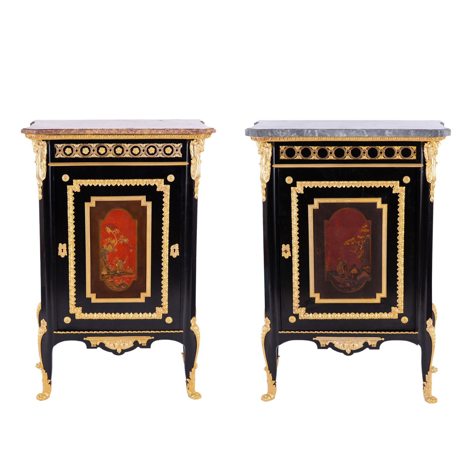 A Pair of French 'Napoleon III' Signed Single-Door Side Cabinets: A Pair of French 'Napoleon III' Signed Single-Door Side Cabinets (78 x 45 x 118cm)