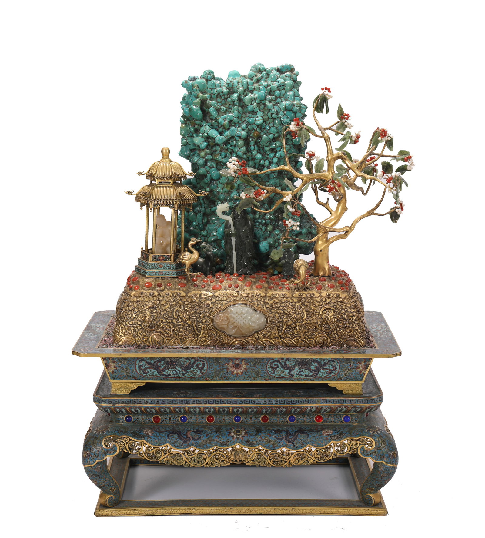 A Cloisonné Enamel and Gilt 'Hundred Treasures' Bonsai: A Cloisonné Enamel and Gilt 'Hundred Treasures' Bonsai (60 x 40 x 85cm)