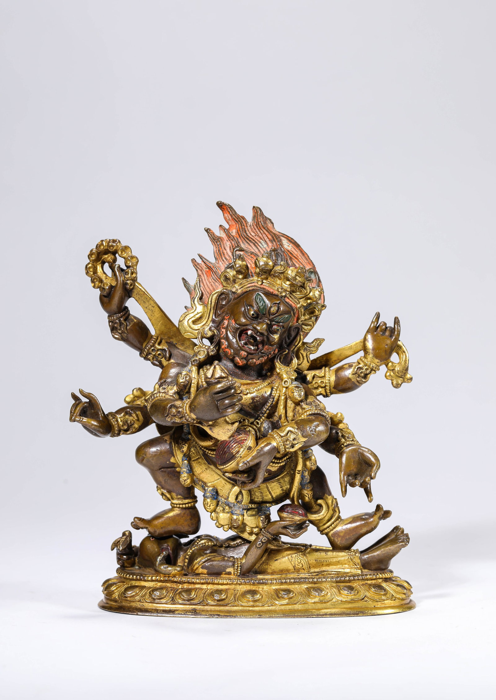 A Gilt-Bronze Figure of Six-Armed Mahakala: A Gilt-Bronze Figure of Six-Armed Mahakala (16.1 x 6.7 x 16.7cm,Weight 1688g)