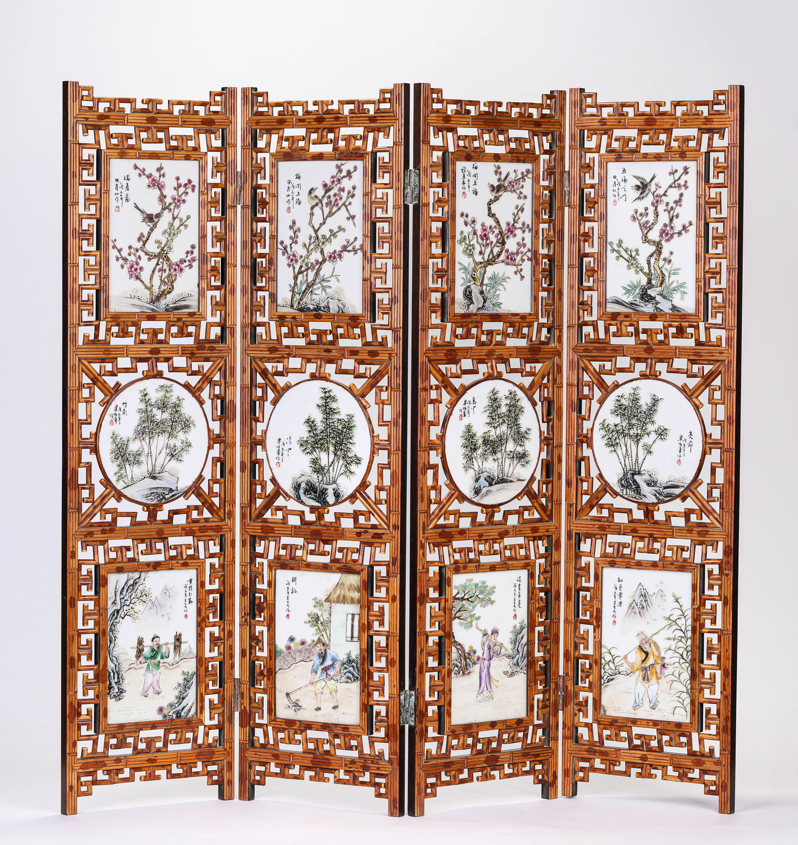 A Wood and Porcelain-Panel-Inlaid Screen (1 of 5)