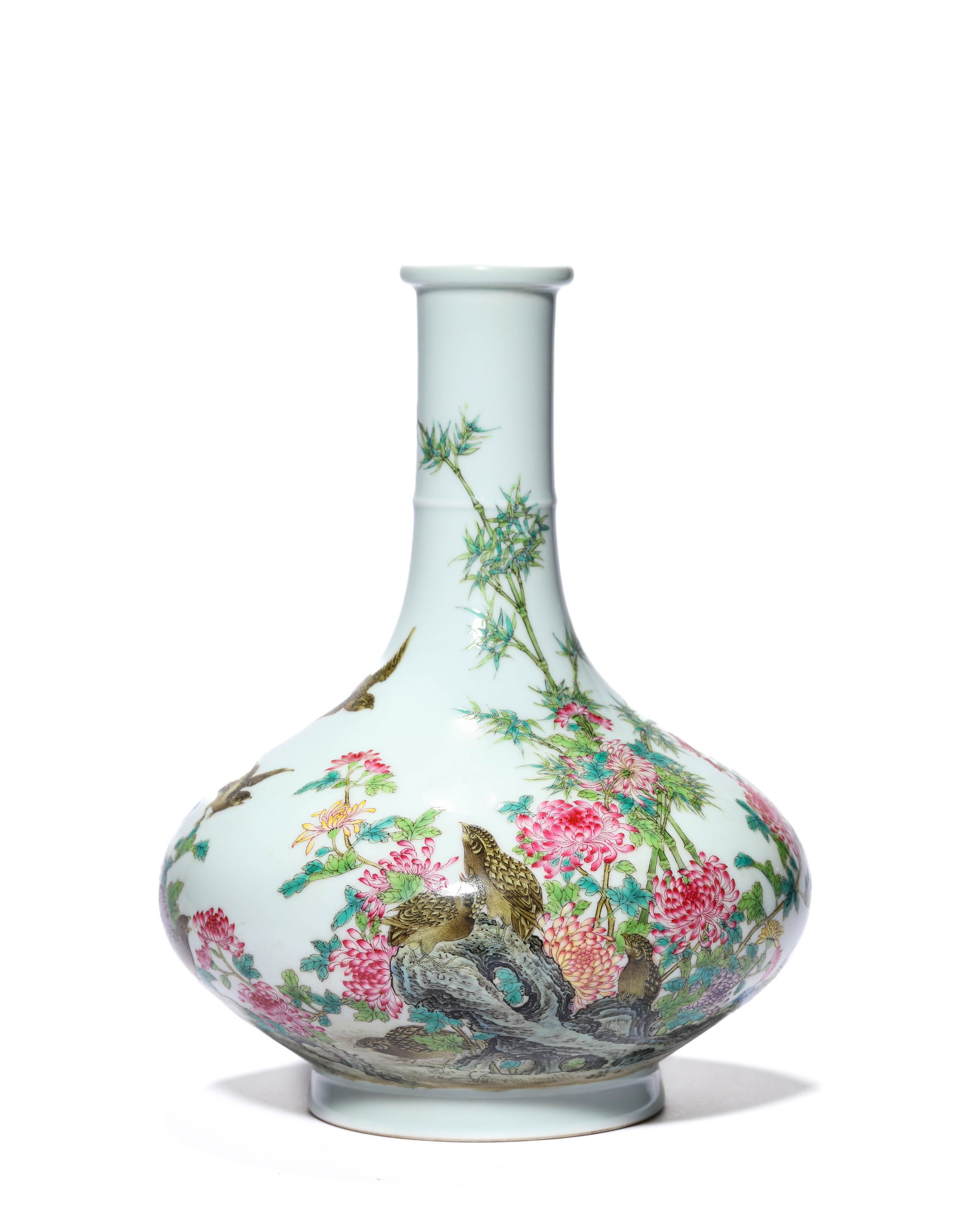 A Famille-Rose 'Domestic Bliss and Poetic Inscription' Vase: A Famille-Rose 'Domestic Bliss and Poetic Inscription' Vase (21 x 28cm)