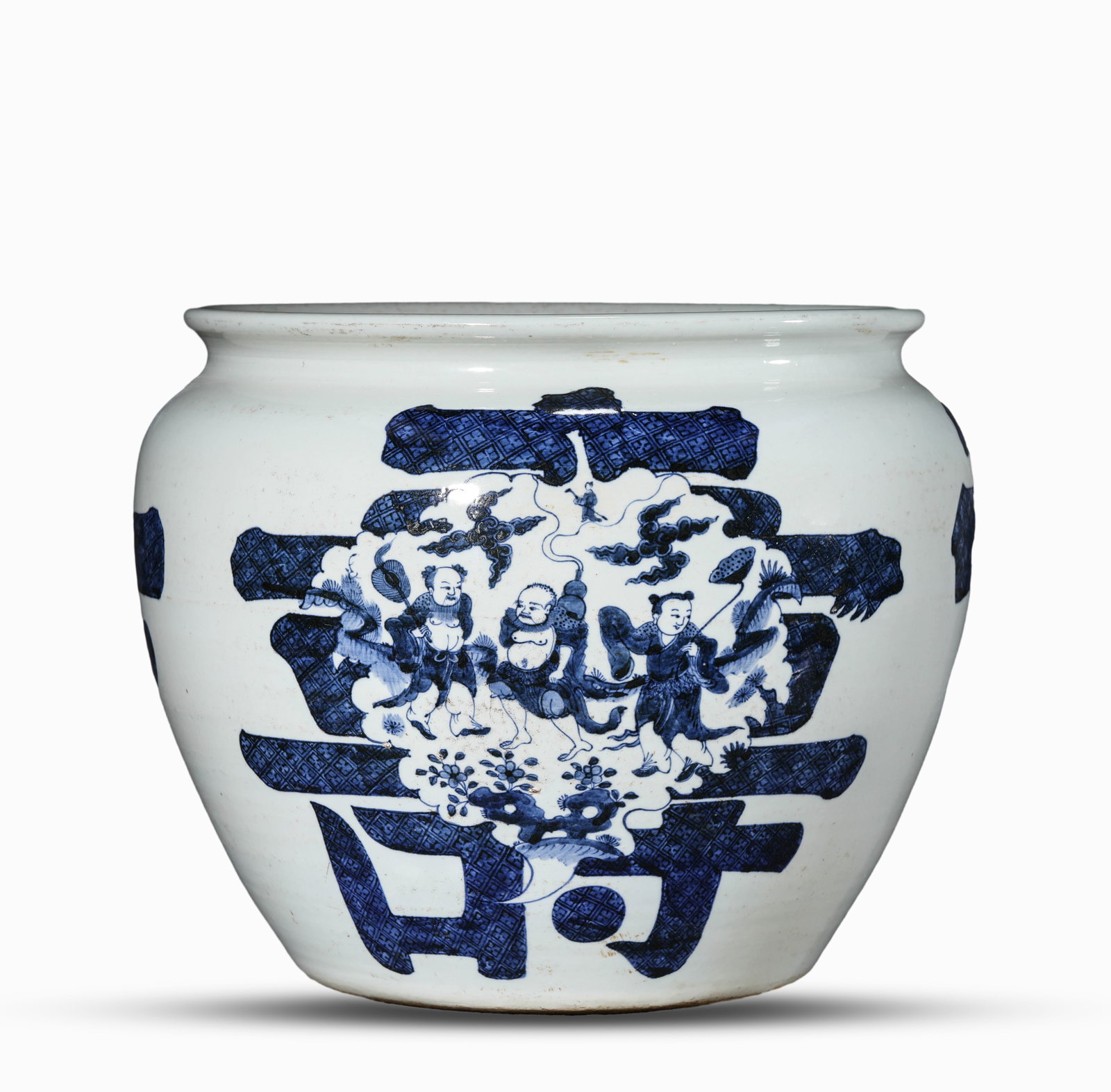 A Blue and White 'Fu, Lu, Shou' Large Jar (1 of 4)