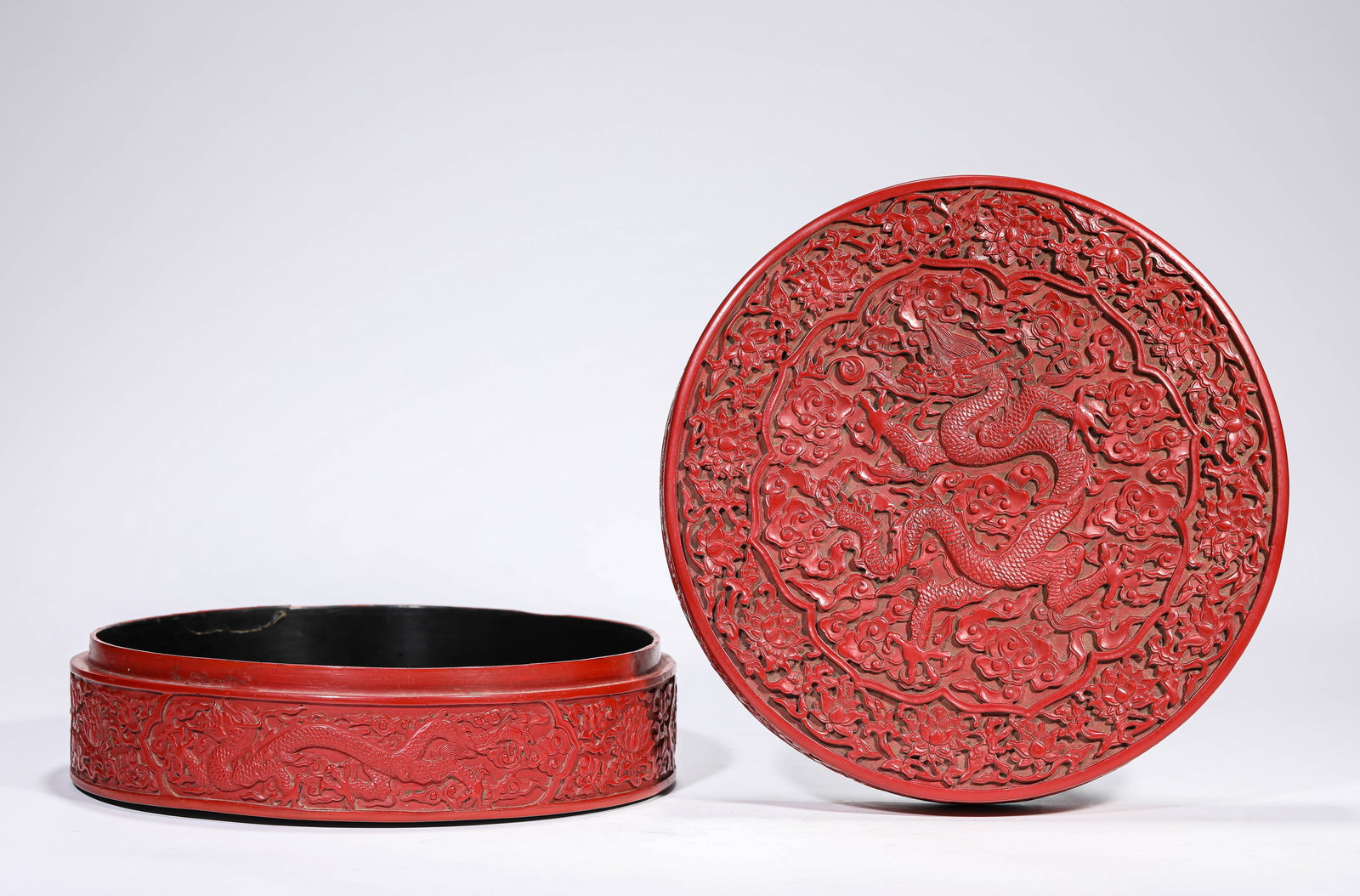 A Carved Cinnabar Lacquer 'Dragon' Covered Box (1 of 4)