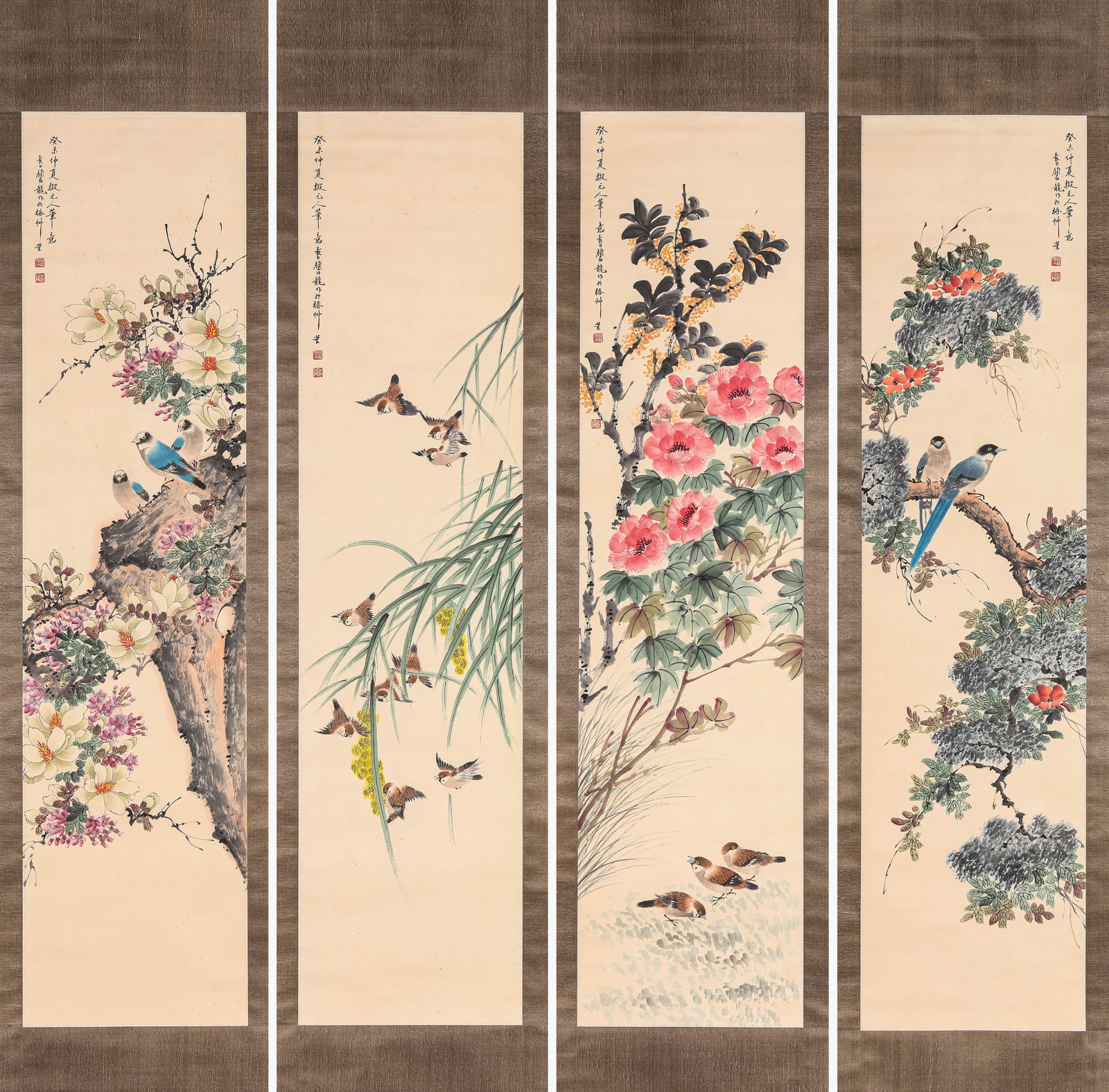 Yan Bolong (1898-1954), attributed to, Flower-and-Bird (Four-Panel Screen) (1 of 11)