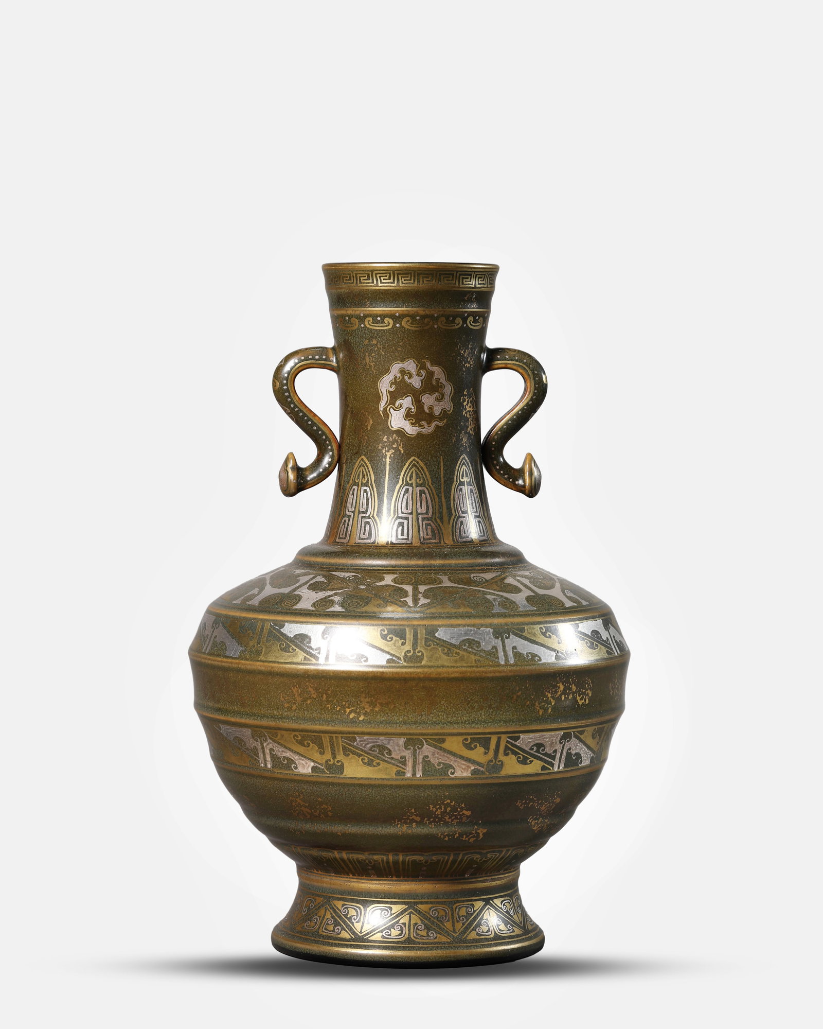 A Tea-Dust-Glazed 'Archaistic Ruyi Handles' Vase (1 of 3)