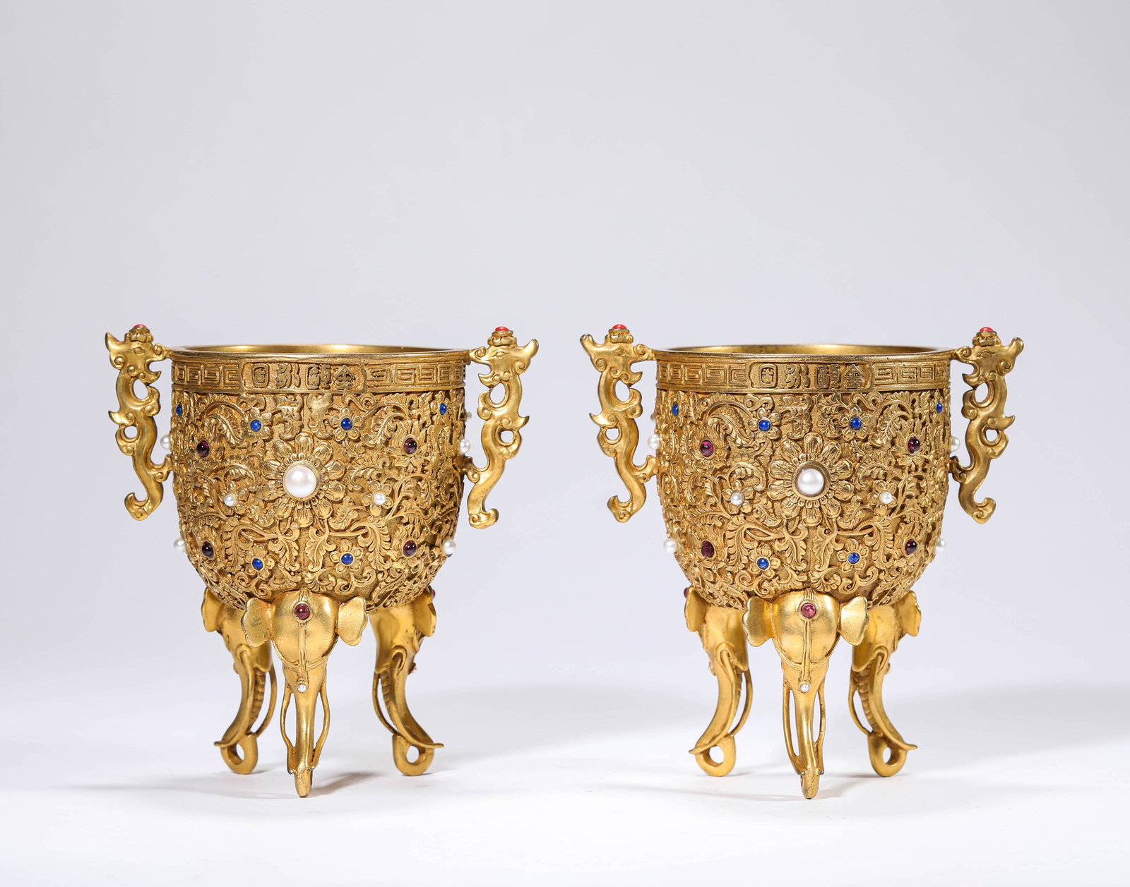 A Pair of Gilt-Bronze and 'Hundred Treasures' -Inlaid Cups (1 of 11)