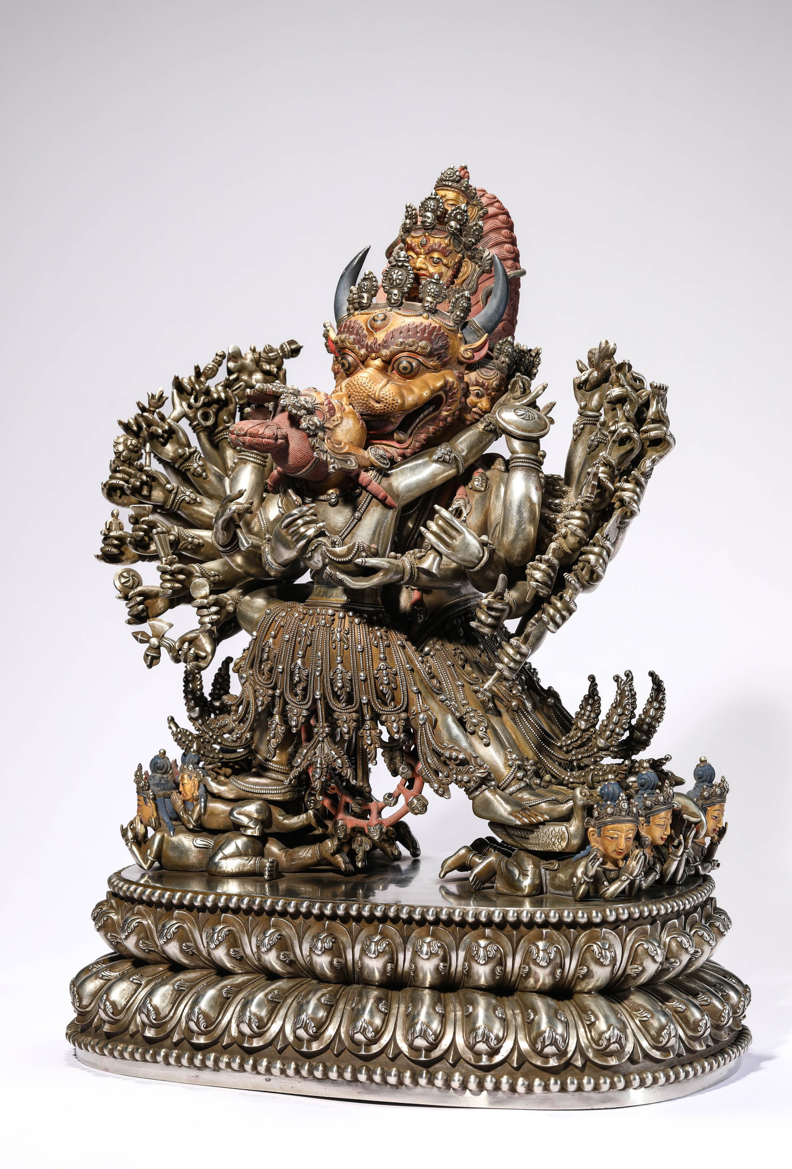 A 'Tibetan Royal Monastery-Style' Silver Figure of Yamantaka: A 'Tibetan Royal Monastery-Style' Silver Figure of Yamantaka (31.1 x 21.6 x 42cm,Weight 18.6kg)