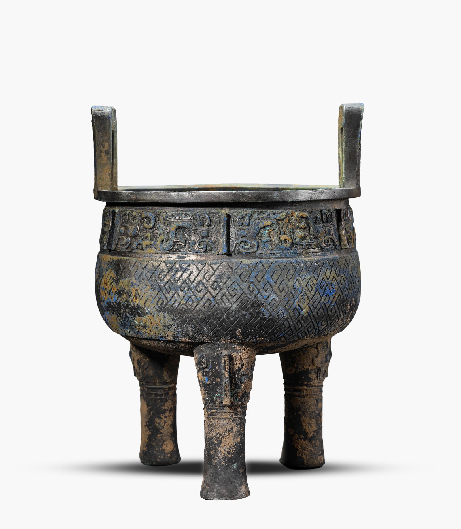 A Bronze 'Interlocking Pattern' Tripod Ding (1 of 3)