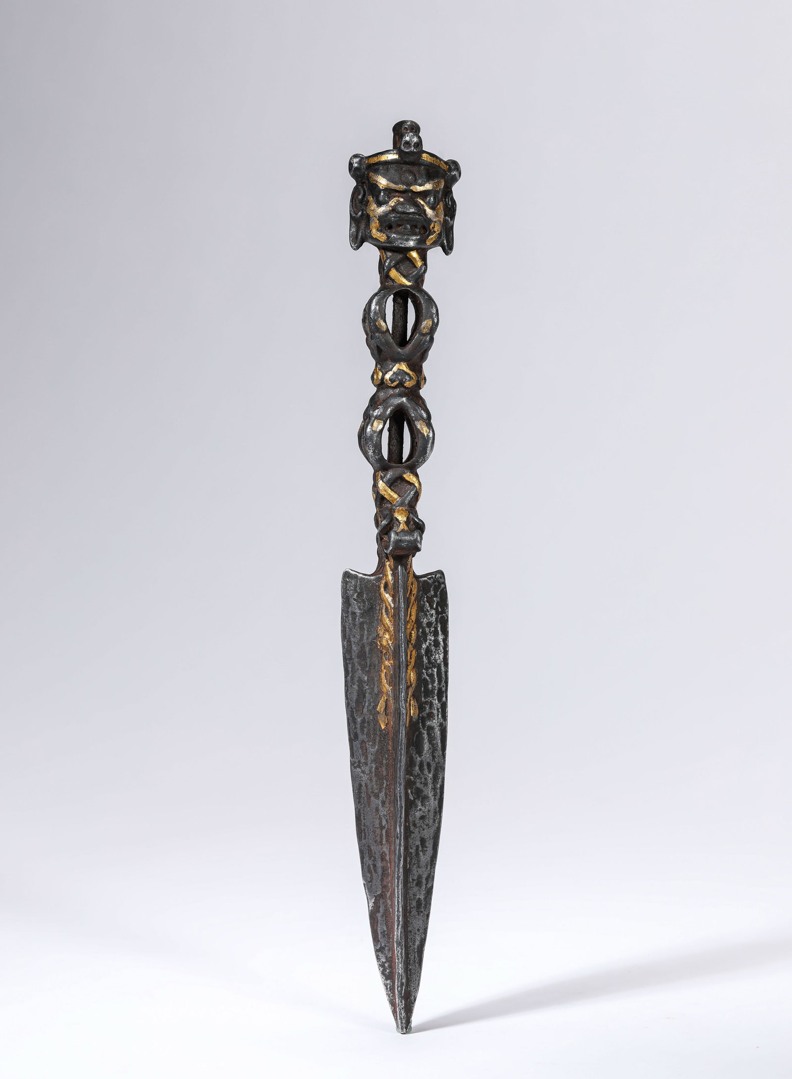 An Iron and Gold Champlevé Phurba: An Iron and Gold Champlevé Phurba (3.3 x 27.4cm,Weight 371g)