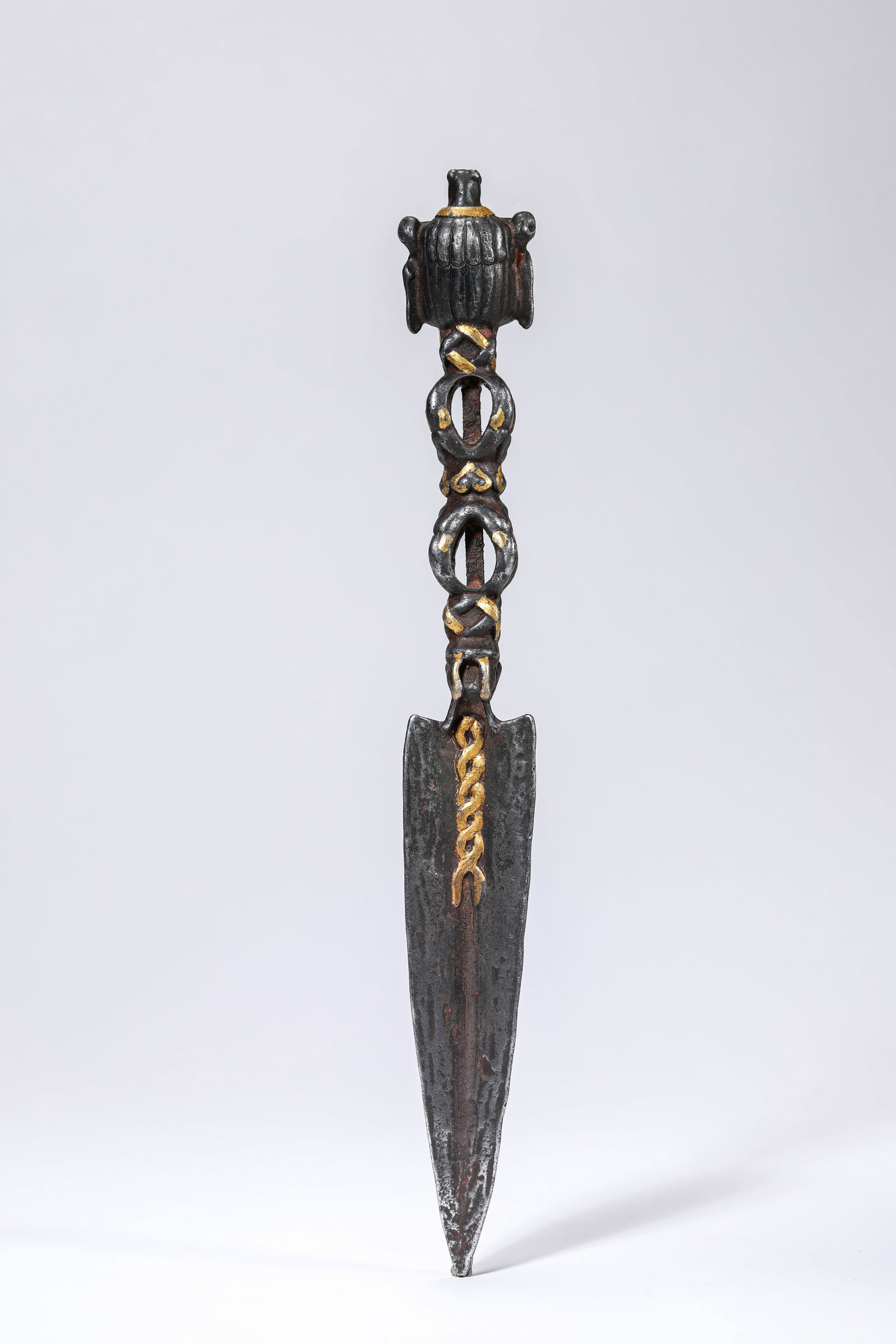 An Iron and Gold Champlevé Phurba - 2