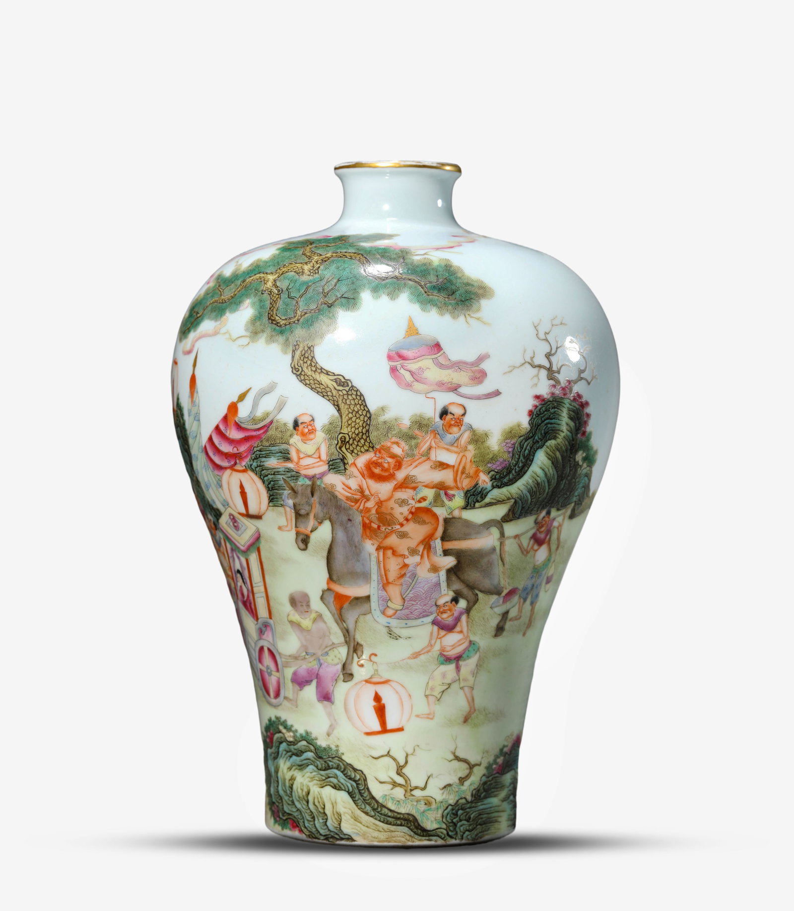 A Famille-Rose 'Narrative Scene' Meiping: A Famille-Rose 'Narrative Scene' Meiping (20.5 x 30.7cm)