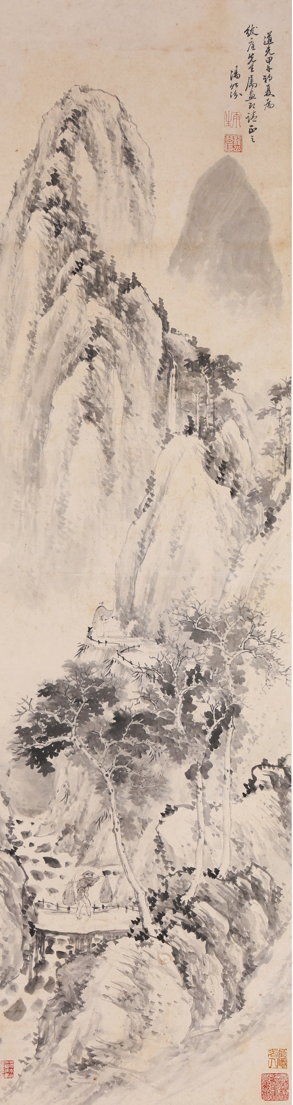 Tang Yifen (1778-1853), attributed to, Visiting a Friend by Mountain Stream: Tang Yifen (1778-1853), attributed to, Visiting a Friend by Mountain Stream (132 x 35cm)