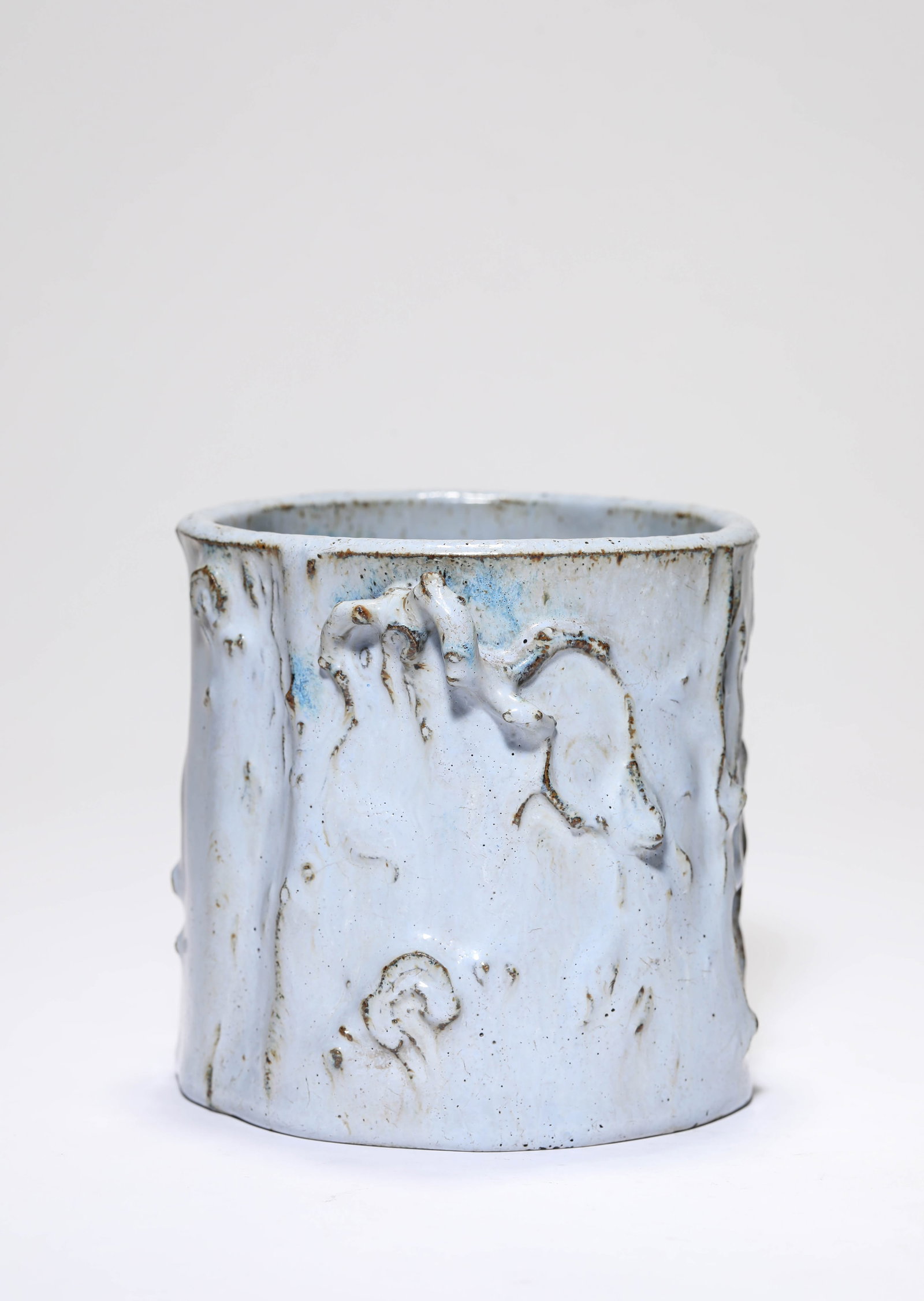 A Sky-Blue-Glazed 'Biomimetic' Brush Pot: A Sky-Blue-Glazed 'Biomimetic' Brush Pot (12.4 x 11.6 x 11.5cm)
