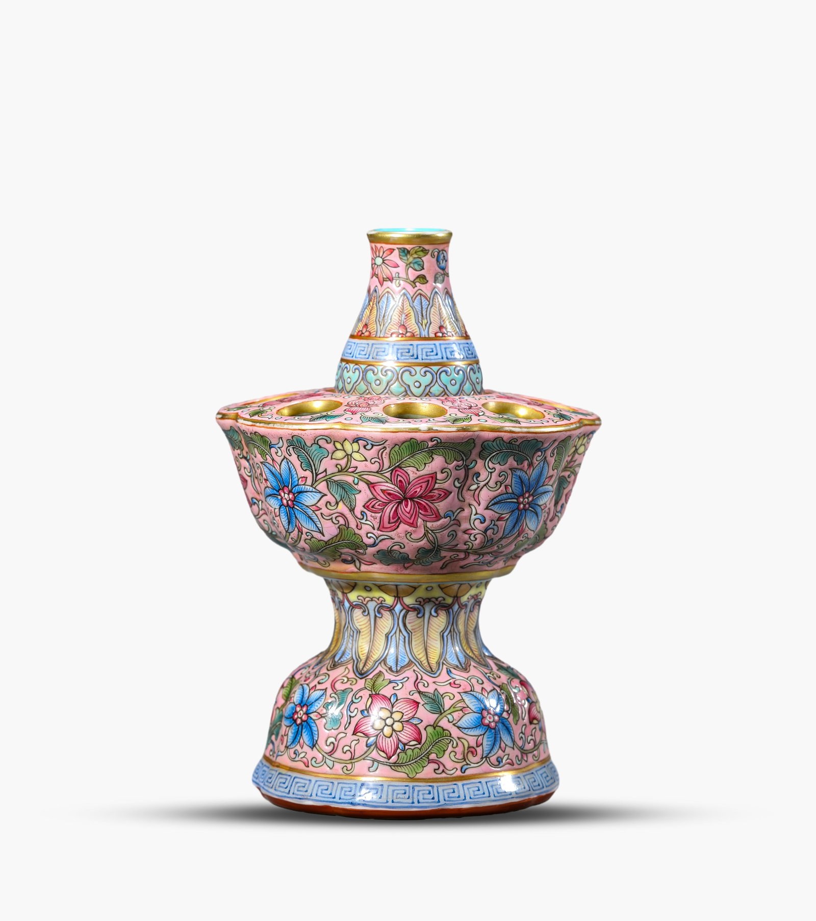 A Famille-Rose Gilt-Decorated 'Interlocking Florals' Pierced Censer (1 of 3)