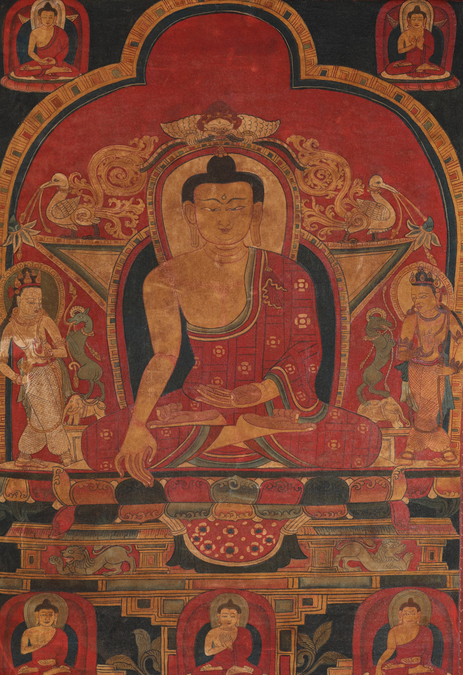 A Tibetan Sakya-Style 'Mineral Pigment' Thangka of Shakyamuni: A Tibetan Sakya-Style 'Mineral Pigment' Thangka of Shakyamuni (46 x 65cm)