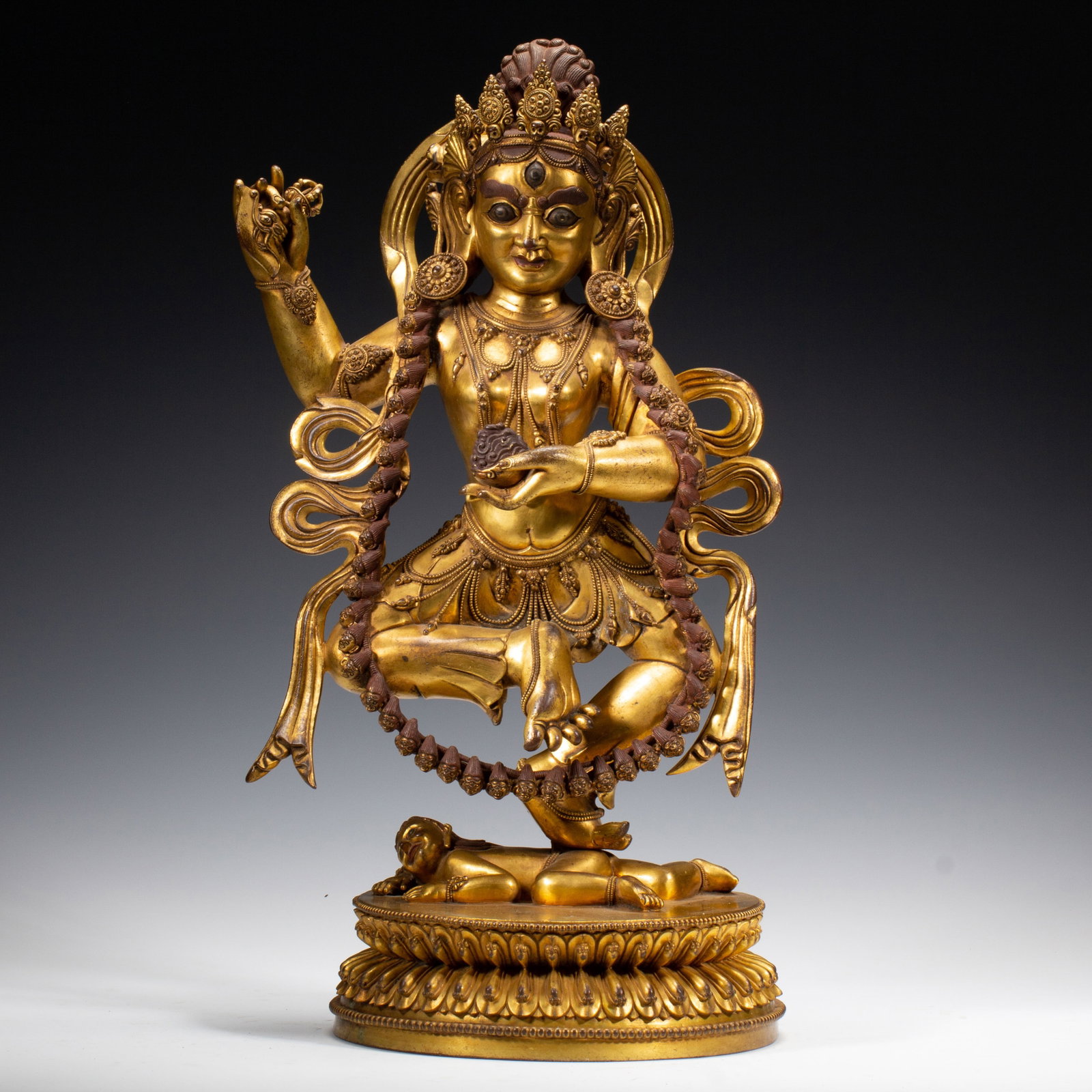 A Chinese Gilt-Bronze Vajravarahi Statue: A Chinese Gilt-Bronze Vajravarahi Statue (27 x 25 x 54cm,Weight 12640g)