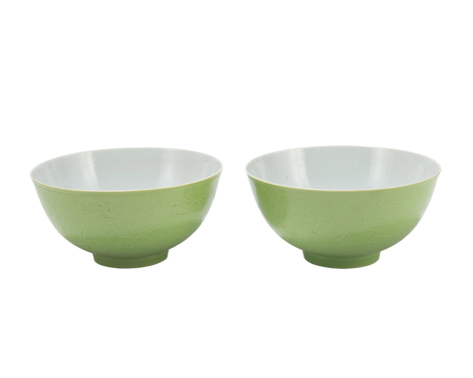 PAIR OF APPLE GREEN GLAZE PORCELAIN BOWLS (1 of 8)