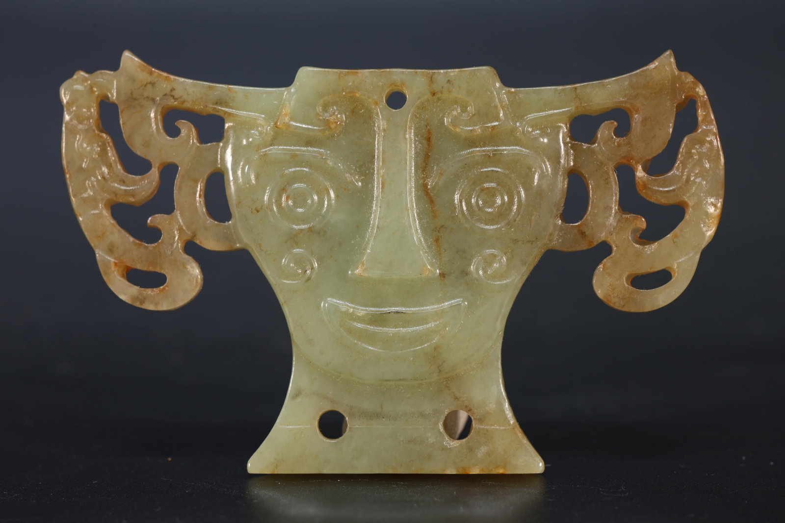 A Jade Carved Character Face and Bird Pattern Bi (1 of 6)