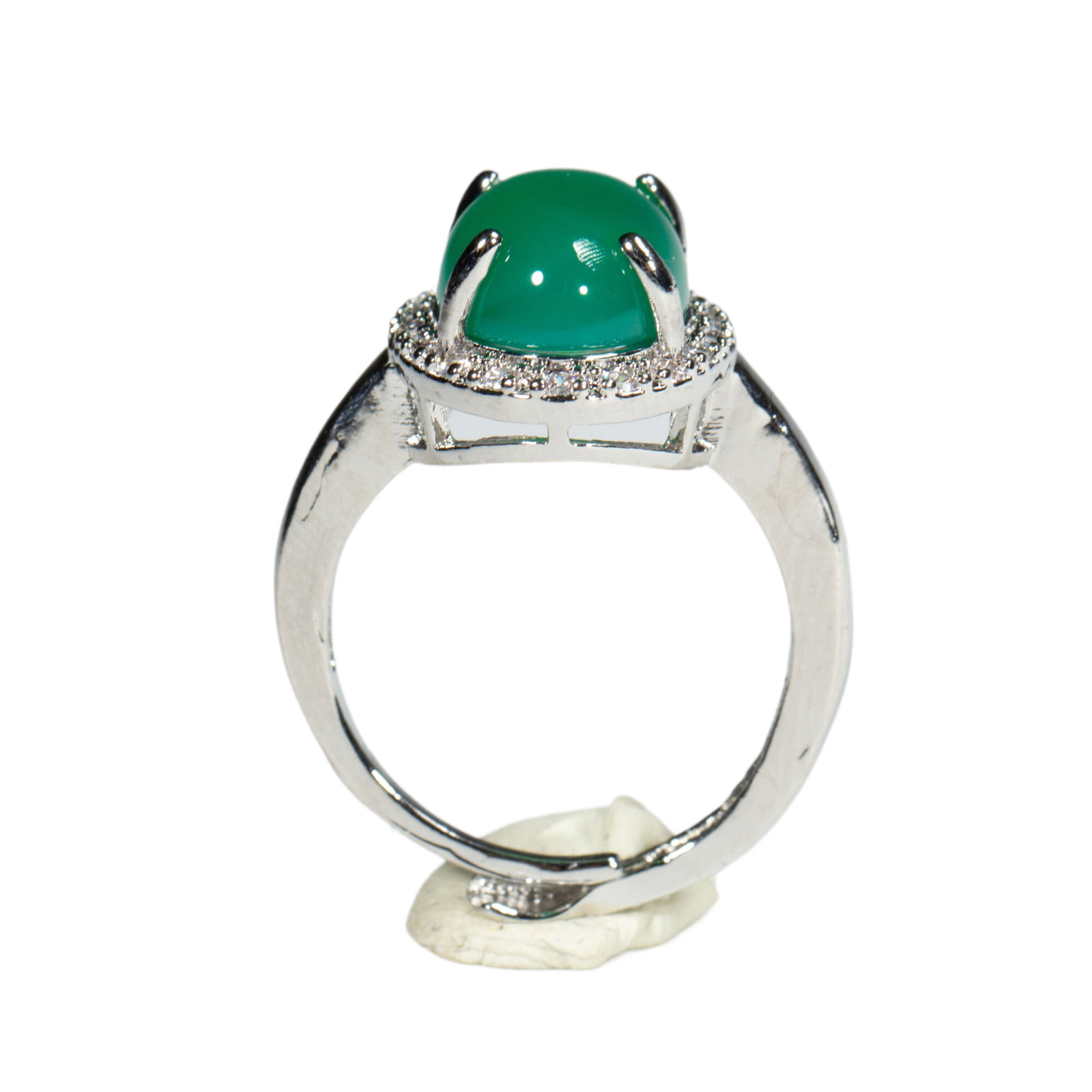 A Chinese Green Cabochon Gem and Diamond Ring: A Chinese Green Cabochon Gem and Diamond Ring (3 x 2.5cm,Weight 10g)