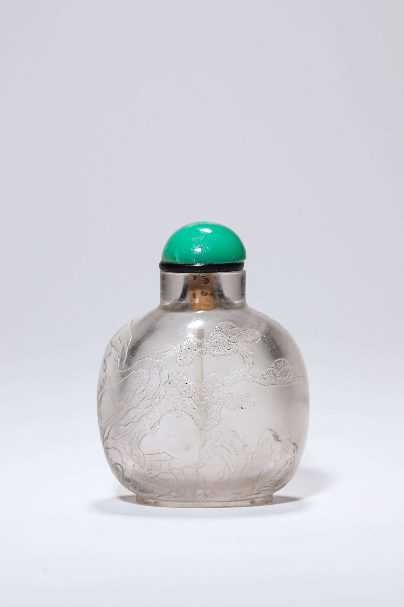 A ROCK CRYSTAL ‘LANDSCAPE’ SNUFF BOTTLE: A ROCK CRYSTAL ‘LANDSCAPE’ SNUFF BOTTLE Description: Dimensions: Length: 6.7 cm x Width: 3.8 cm x Height: 8.8 cm. All measurements are approximate.