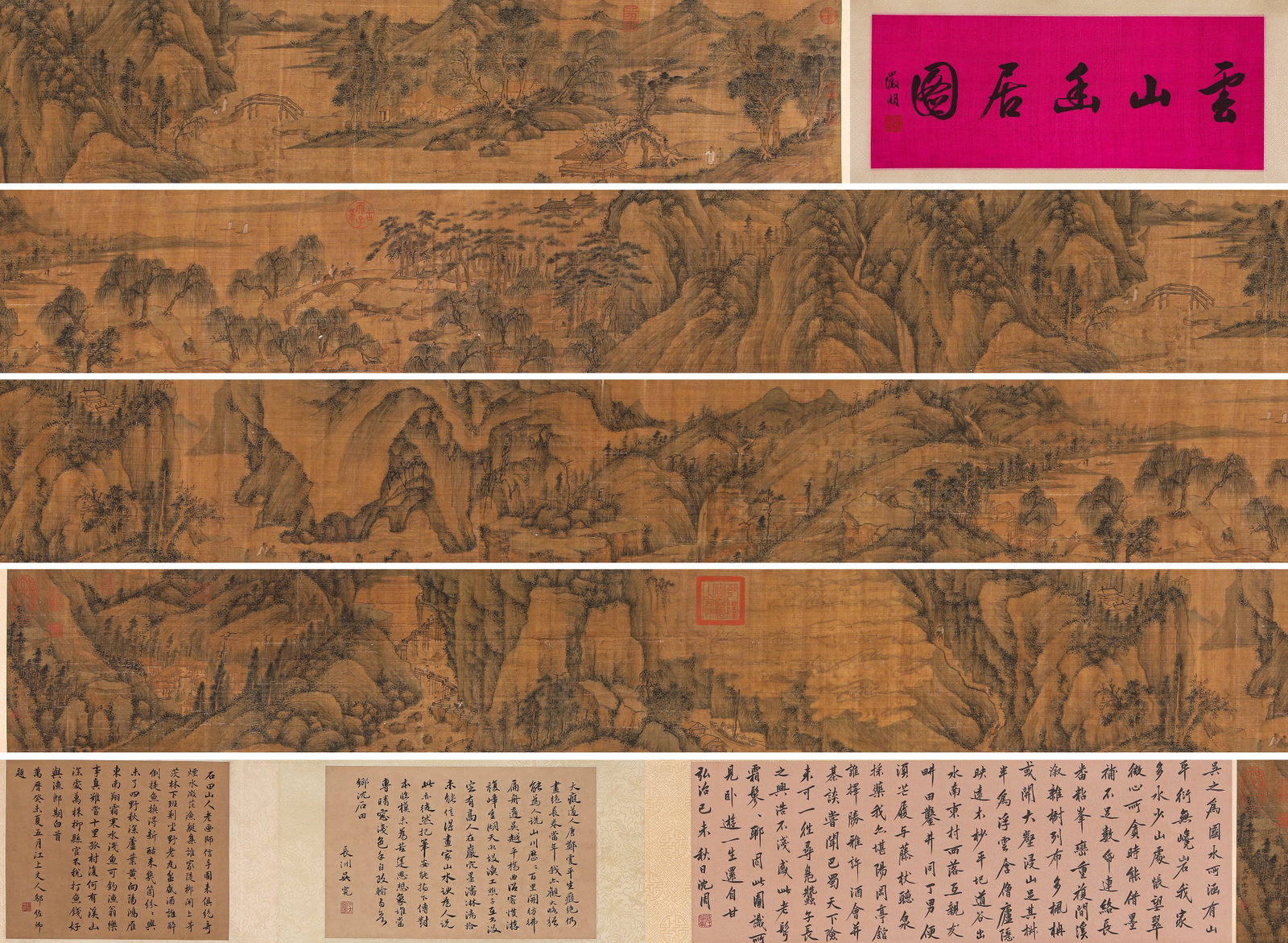 SHEN ZHOU (1427-1509), ATTRIBUTED TO, SECLUDED DWELLING IN CLOUDY MOUNTAINS HANDSCROLL: SHEN ZHOU (1427-1509), ATTRIBUTED TO, SECLUDED DWELLING IN CLOUDY MOUNTAINS HANDSCROLL Description: Dimensions: Width: 920 cm x Height: 32 cm. All measurements are approximate.