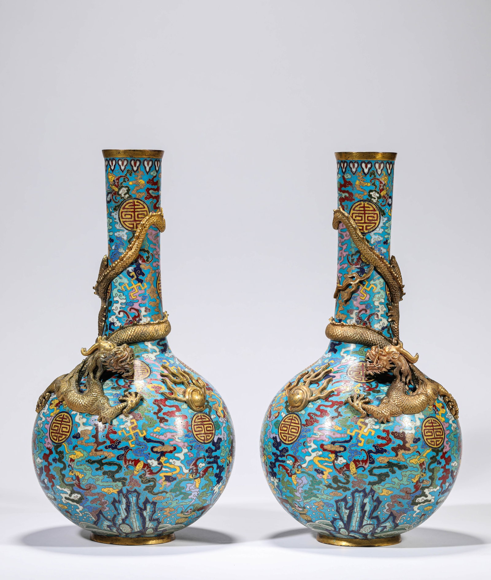 A PAIR OF CLOISONNé ENAMEL ‘DRAGON’ VASES (1 of 13)