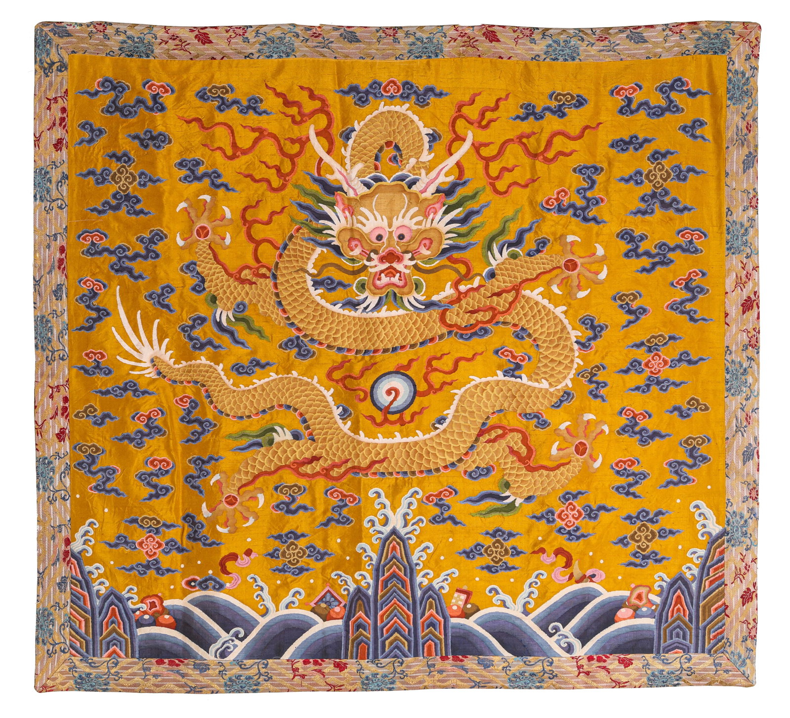 A SILK KESI TAPESTRY WITH ‘DRAGON’: A SILK KESI TAPESTRY WITH ‘DRAGON’ Description: Dimensions: Width: 107 cm x Height: 97 cm. All measurements are approximate.