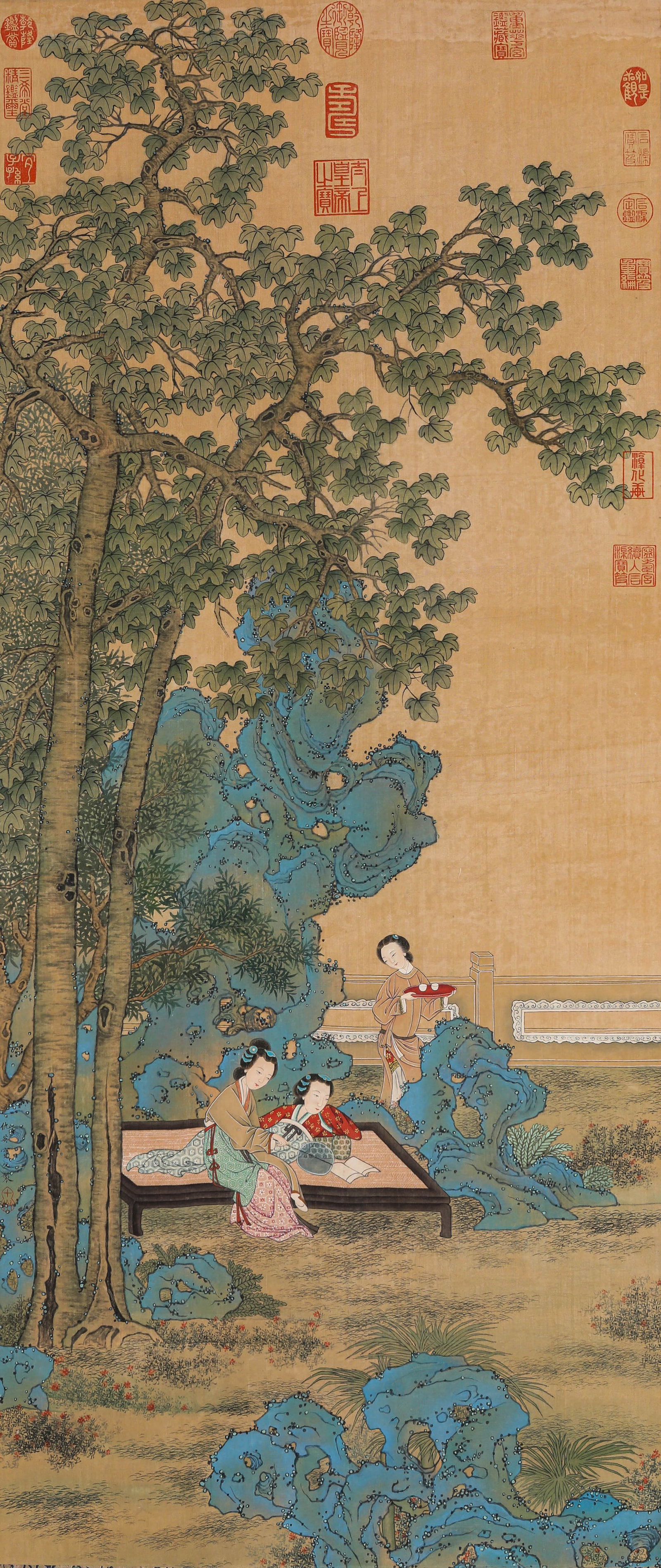 QIU YING (1494-1552), ATTRIBUTED TO, WEARY READING UNDER A PAULOWNIA TREE: QIU YING (1494-1552), ATTRIBUTED TO, WEARY READING UNDER A PAULOWNIA TREE Description: Dimensions: Width: 51 cm x Height: 120 cm. All measurements are approximate.