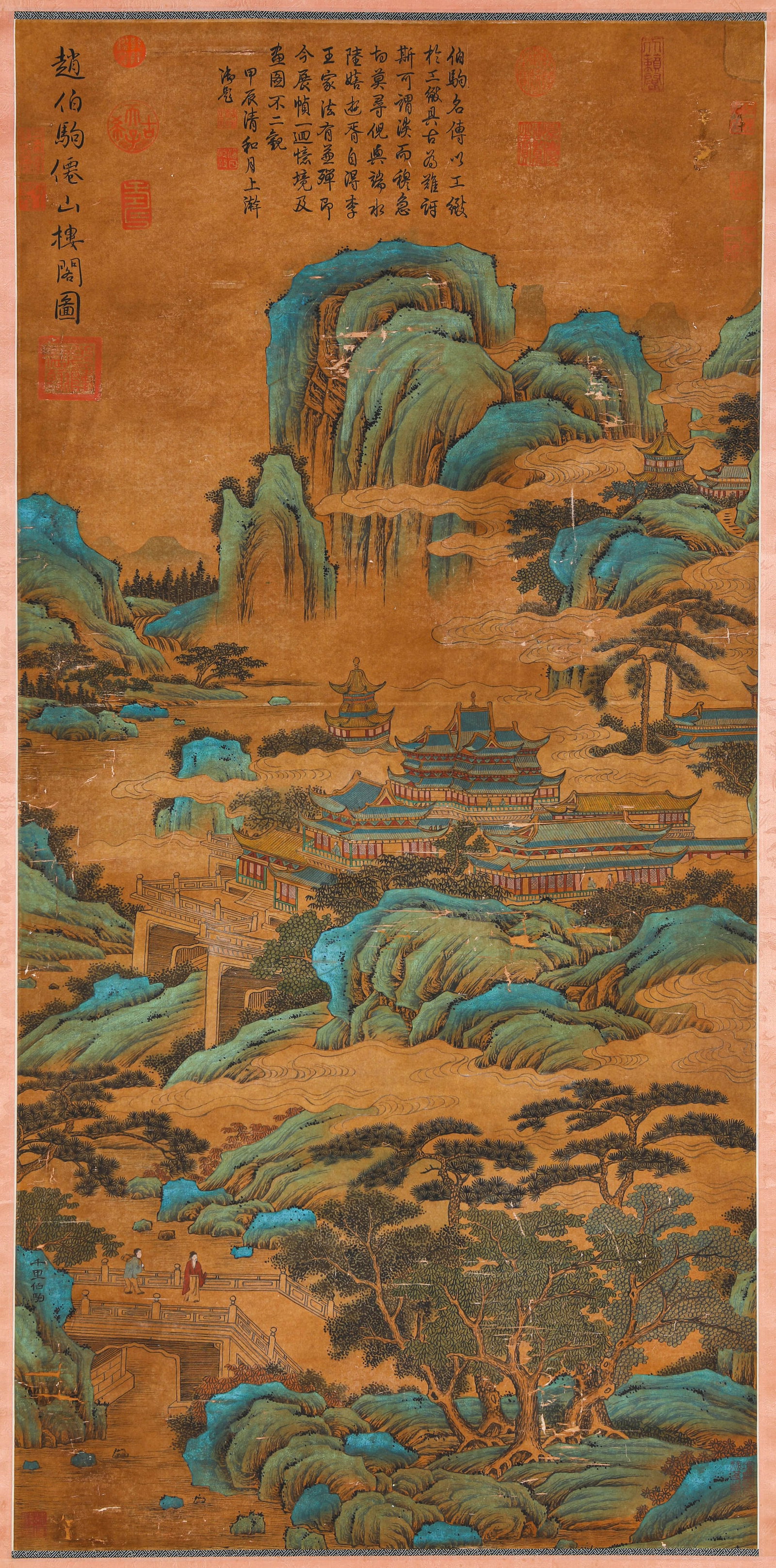 ZHAO BOJU (1120-1182), ATTRIBUTED TO, CELESTIAL MOUNTAINS AND PAVILIONS: ZHAO BOJU (1120-1182), ATTRIBUTED TO, CELESTIAL MOUNTAINS AND PAVILIONS Description: Dimensions: Width: 65.5 cm x Height: 134 cm. All measurements are approximate.