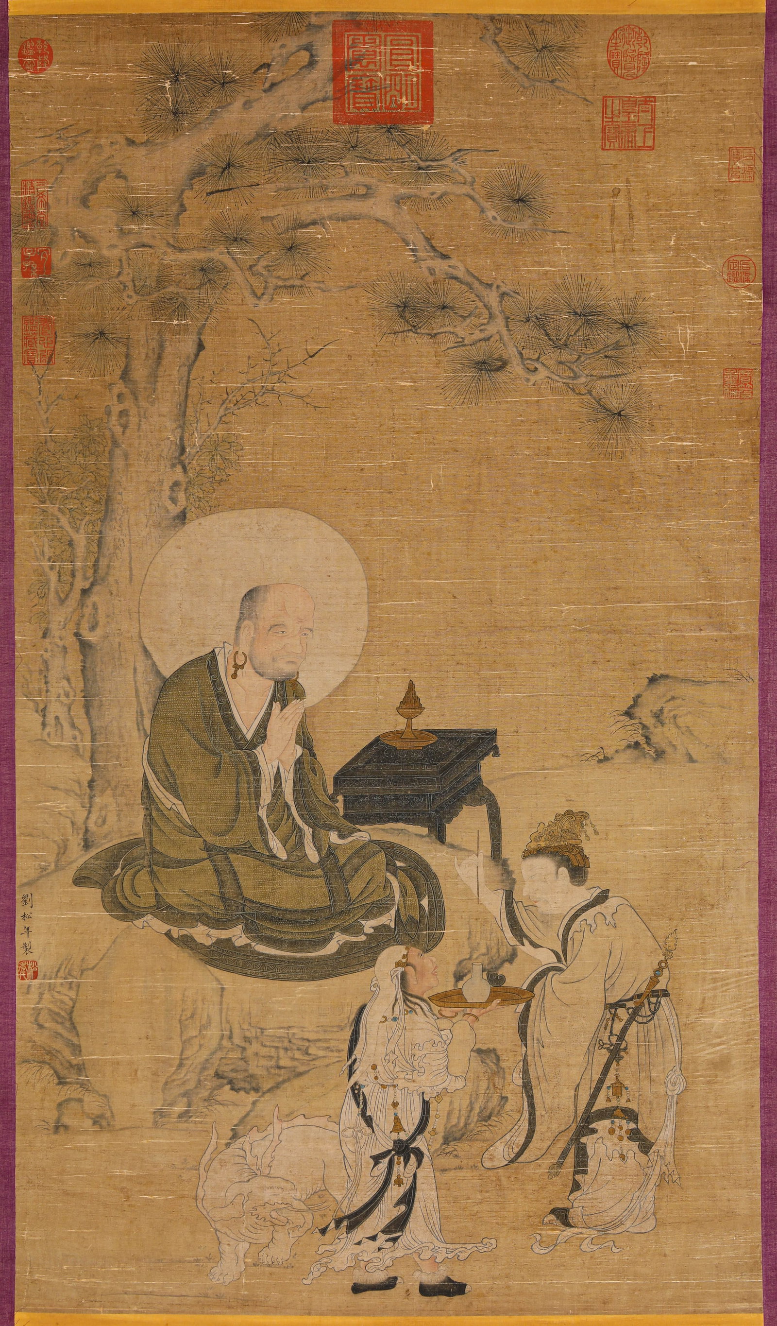 LIU SONGNIAN (ACT. 1190-1230), ATTRIBUTED TO, ARHAT: LIU SONGNIAN (ACT. 1190-1230), ATTRIBUTED TO, ARHAT Description: Dimensions: Width: 60.5 cm x Height: 105 cm. All measurements are approximate.