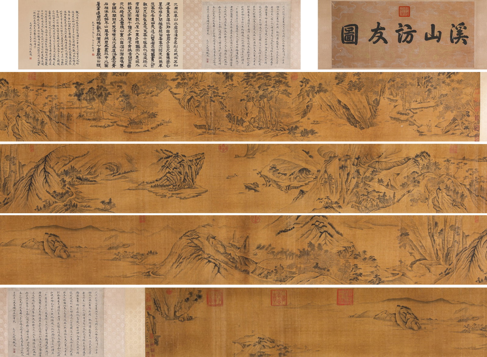 SHEN ZHOU (1427-1509), ATTRIBUTED TO, VISITING A FRIEND BY MOUNTAIN STREAM HANDSCROLL: SHEN ZHOU (1427-1509), ATTRIBUTED TO, VISITING A FRIEND BY MOUNTAIN STREAM HANDSCROLL Description: Dimensions: Width: 1000 cm x Height: 37.7 cm. All measurements are approximate.