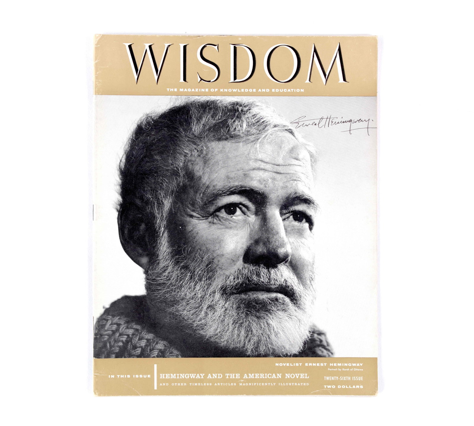 ERNEST HEMINGWAY – HAND-SIGNED EDITION OF WISDOM MAGAZINE (JUNE 1958): ERNEST HEMINGWAY – HAND-SIGNED EDITION OF WISDOM MAGAZINE (JUNE 1958) Provenance and Authenticity: This item includes a certificate of authenticity. This item features the authentic hand-signed