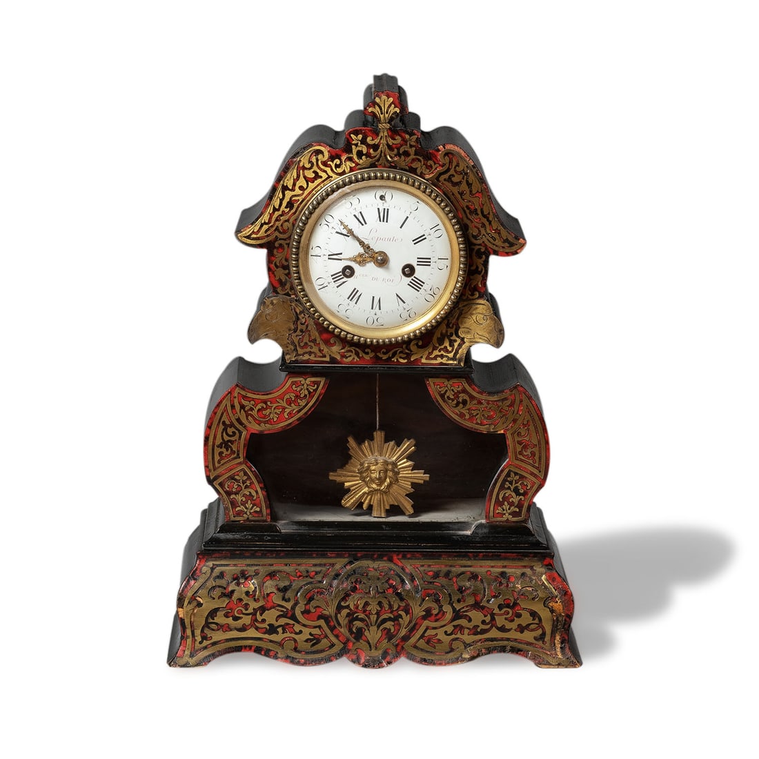A LOUIS XV PERIOD BOULLE MARQUETRY TORTOISESHELL AND BRASS MANTEL CLOCK (1 of 5)