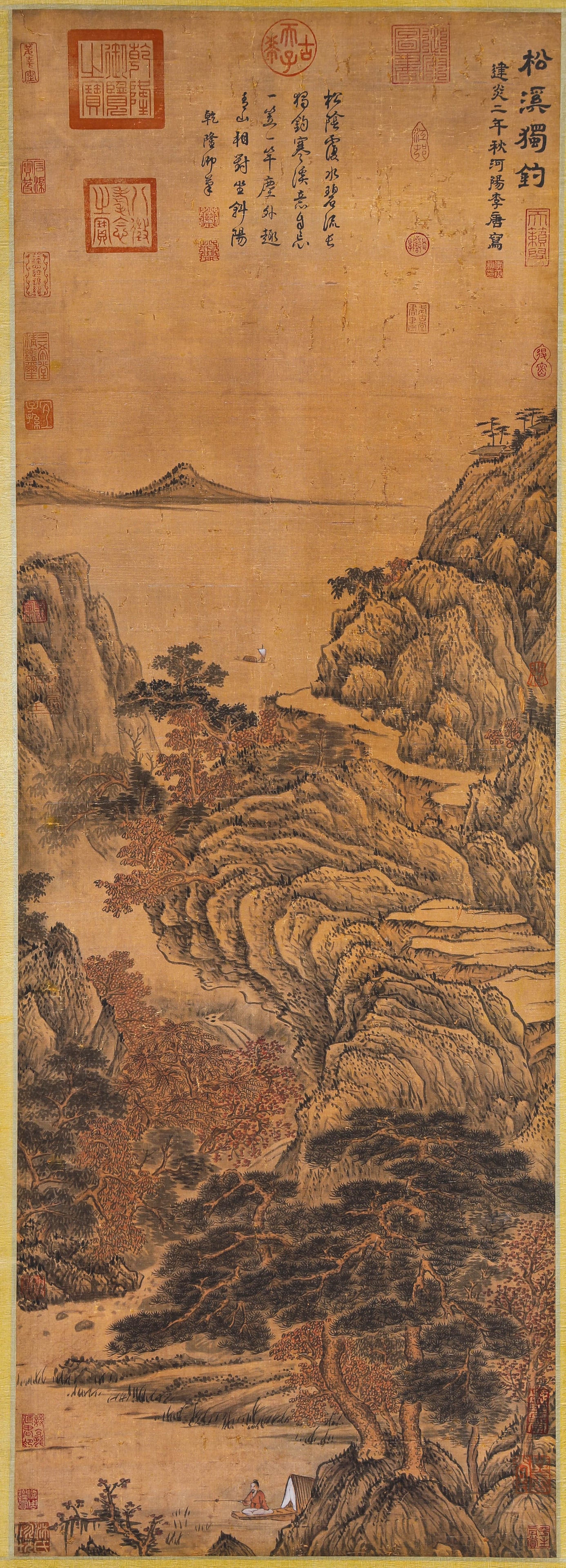 LI TANG (1066-1150), ATTRIBUTED TO, SOLITARY FISHERMAN ON A PINE CREEK: LI TANG (1066-1150), ATTRIBUTED TO, SOLITARY FISHERMAN ON A PINE CREEK Description: Dimensions: Width: 45 cm x Height: 128 cm. All measurements are approximate.