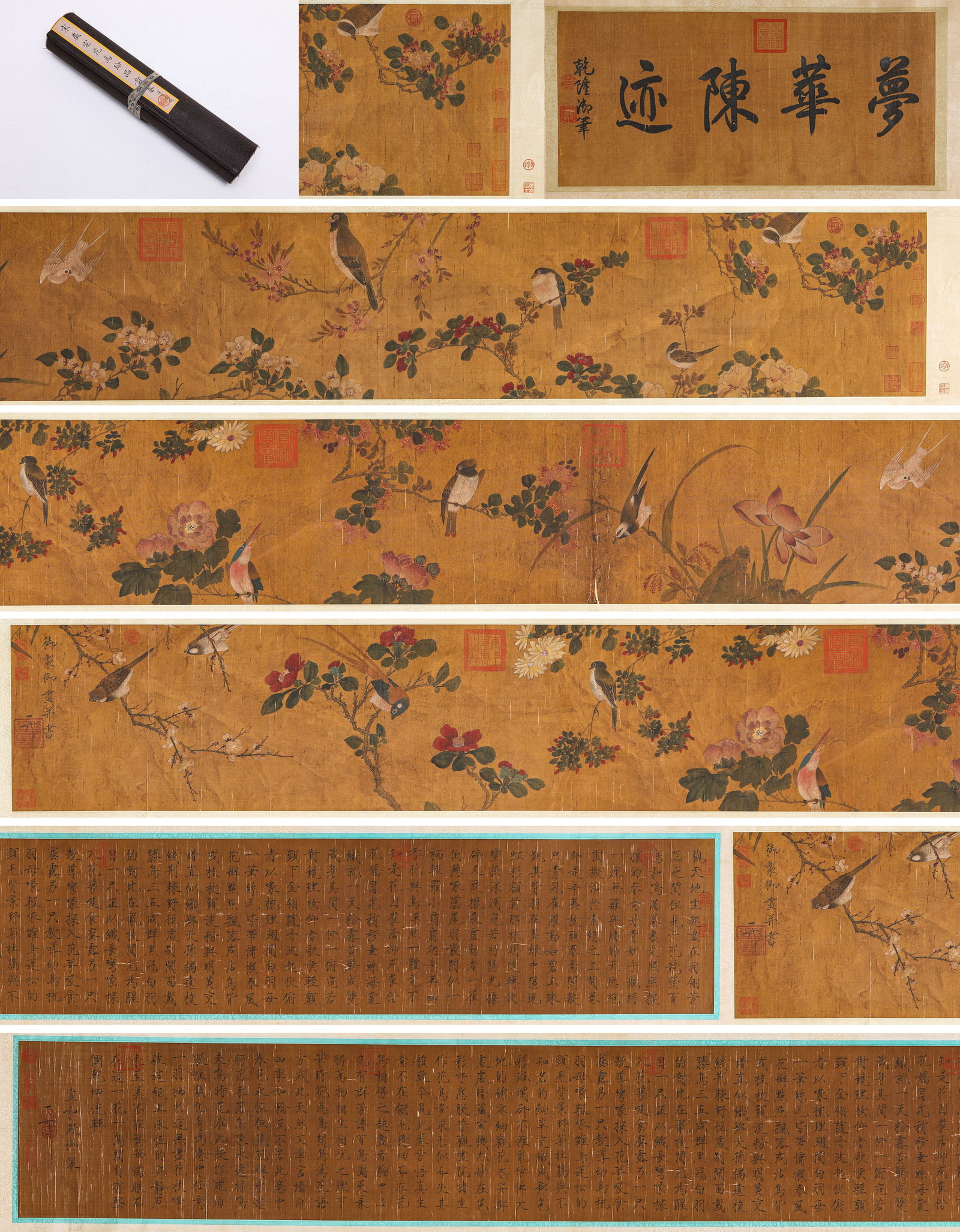 EMPEROR HUIZONG (1082-1135), ATTRIBUTED TO, FLOWER-AND-BIRD HANDSCROLL: EMPEROR HUIZONG (1082-1135), ATTRIBUTED TO, FLOWER-AND-BIRD HANDSCROLL Description: Dimensions: Width: 760 cm x Height: 38.5 cm. All measurements are approximate.