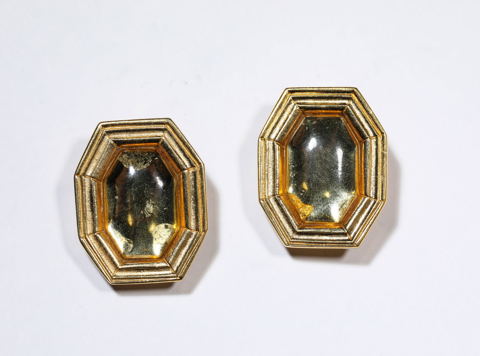 A PAIR OF SAINT LAURENT DIAMOND-SHAPED EARRINGS: A PAIR OF SAINT LAURENT DIAMOND-SHAPED EARRINGS Description: Dimensions: Weight: 37 g. Width: 2.9 cm x Height: 3.6 cm. All measurements are approximate.