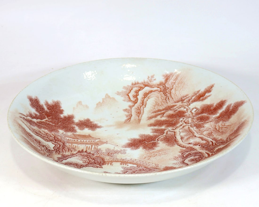 A IRON-RED LANDSCAPE LARGE DISH - 5