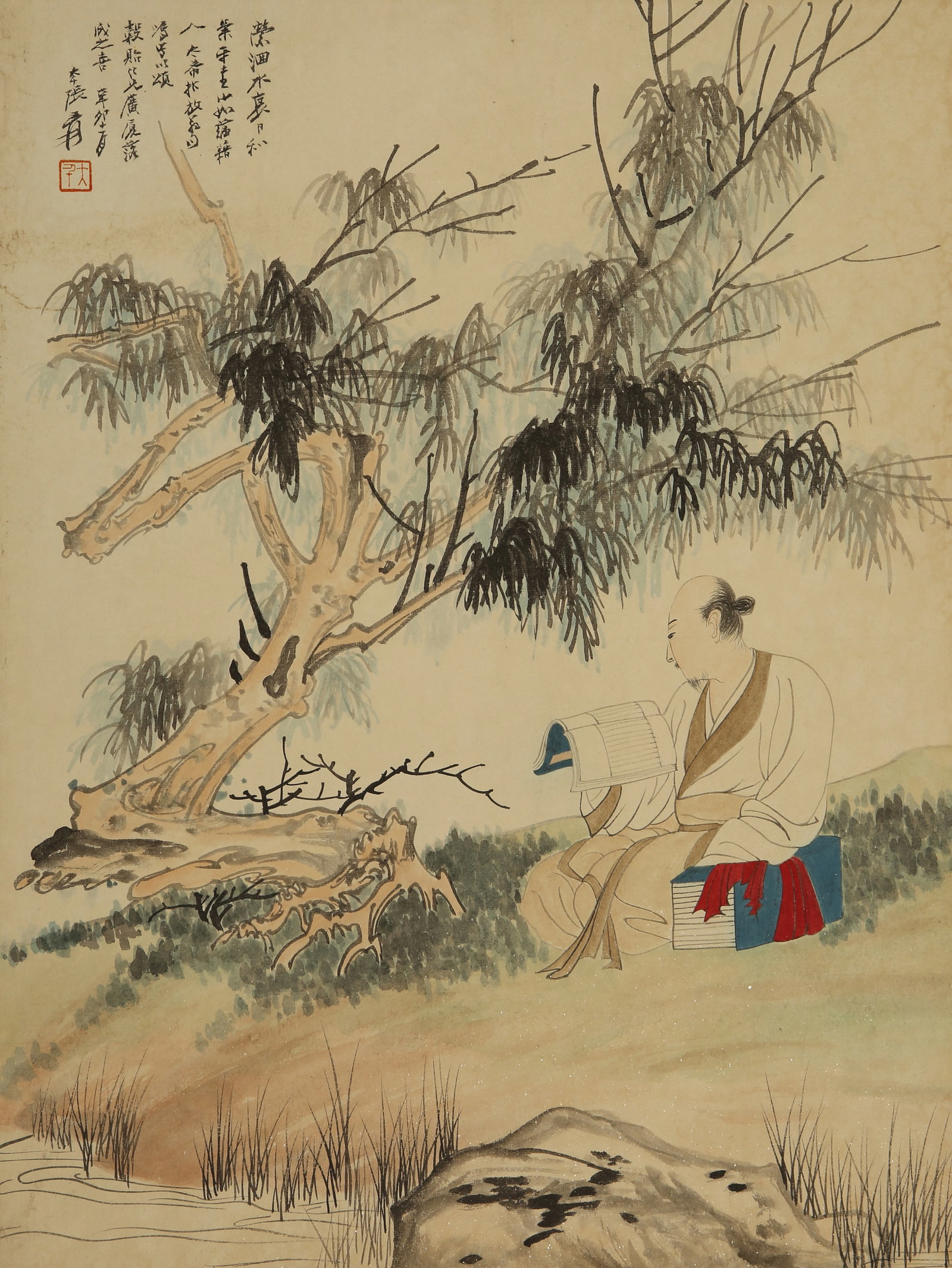A CHINESE HAND PAINTING WITH THE MARK OF ZHANG DAQIAN: A CHINESE HAND PAINTING WITH THE MARK OF ZHANG DAQIAN 59*44CM