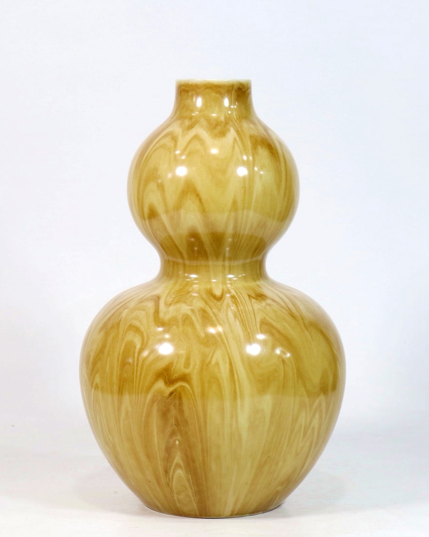 A BIONIC WOOD GLAZE GOURD VASE: A BIONIC WOOD GLAZE GOURD VASE H:33CM,D:20CM